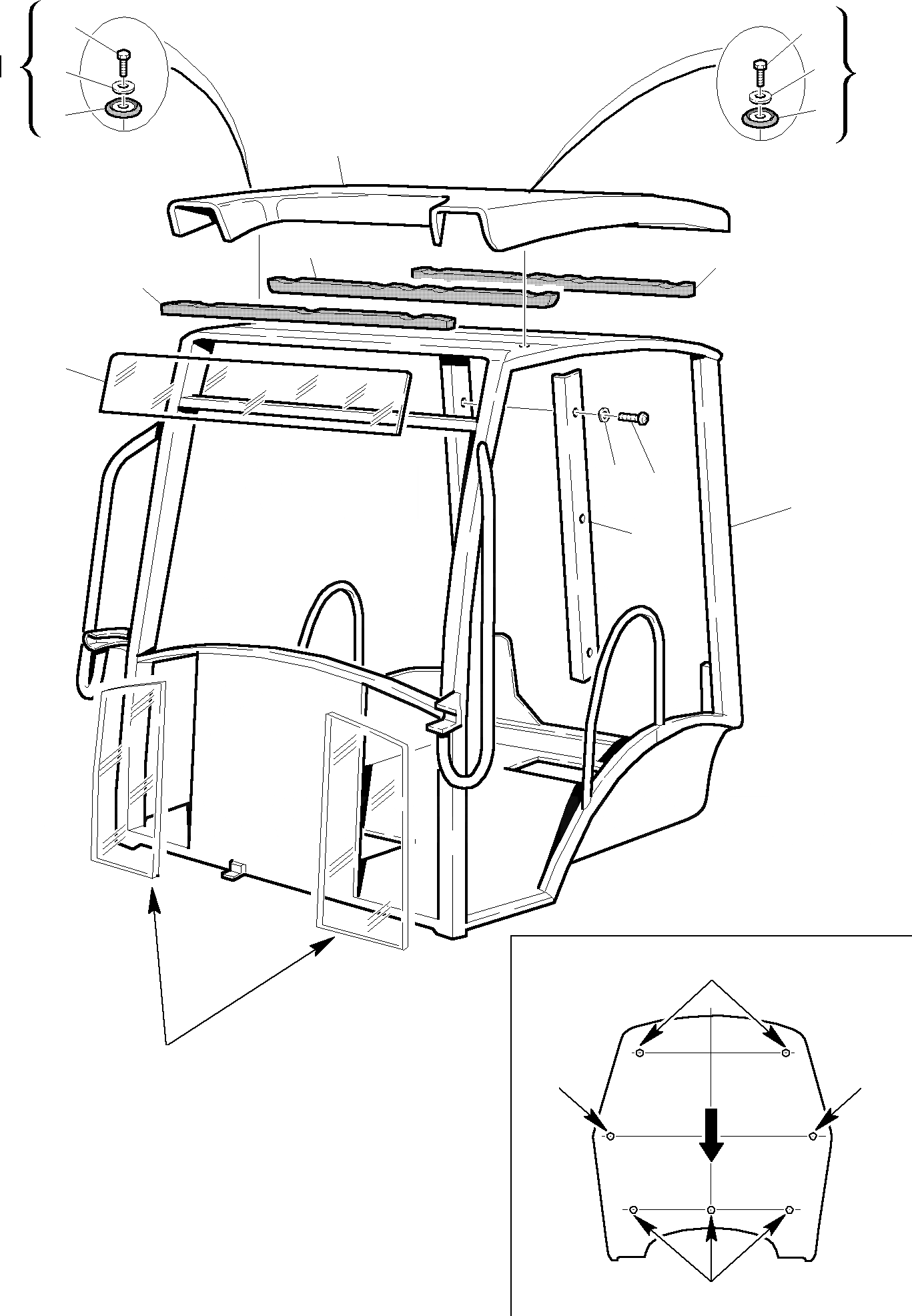 Схема запчастей Komatsu WB140-2 - НАВЕС (/) ЧАСТИ КОРПУСА И КАБИНА