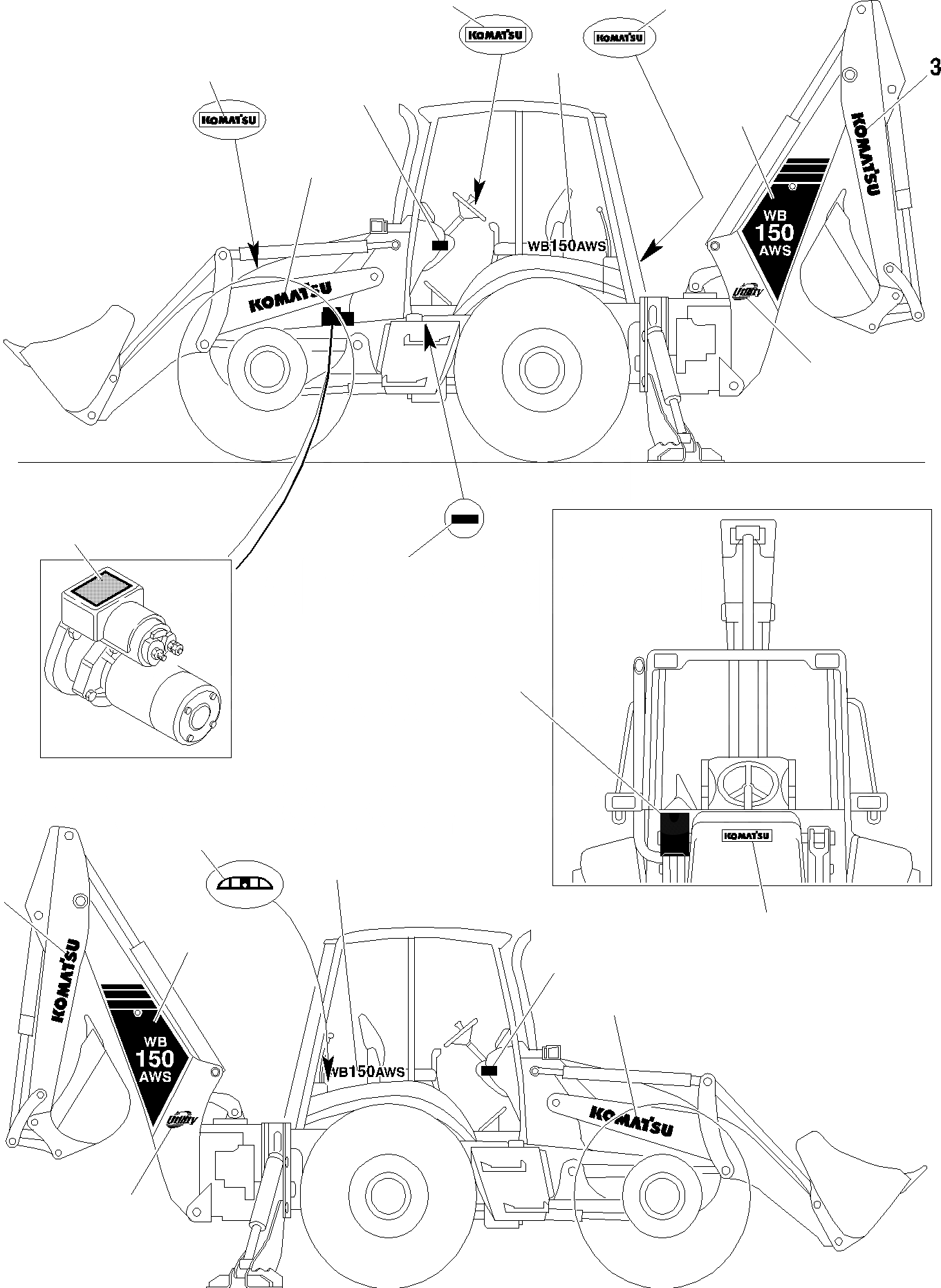 Схема запчастей Komatsu WB150AWS-2 - НАКЛЕЙКИ (/) МАРКИРОВКА