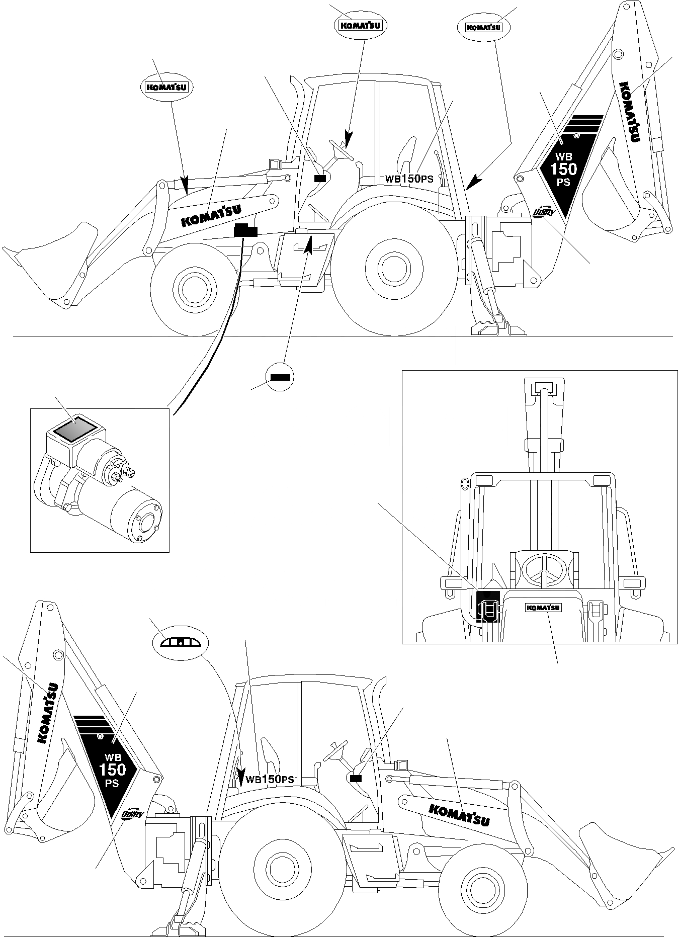 Схема запчастей Komatsu WB150PS-2 - НАКЛЕЙКИ (/) МАРКИРОВКА