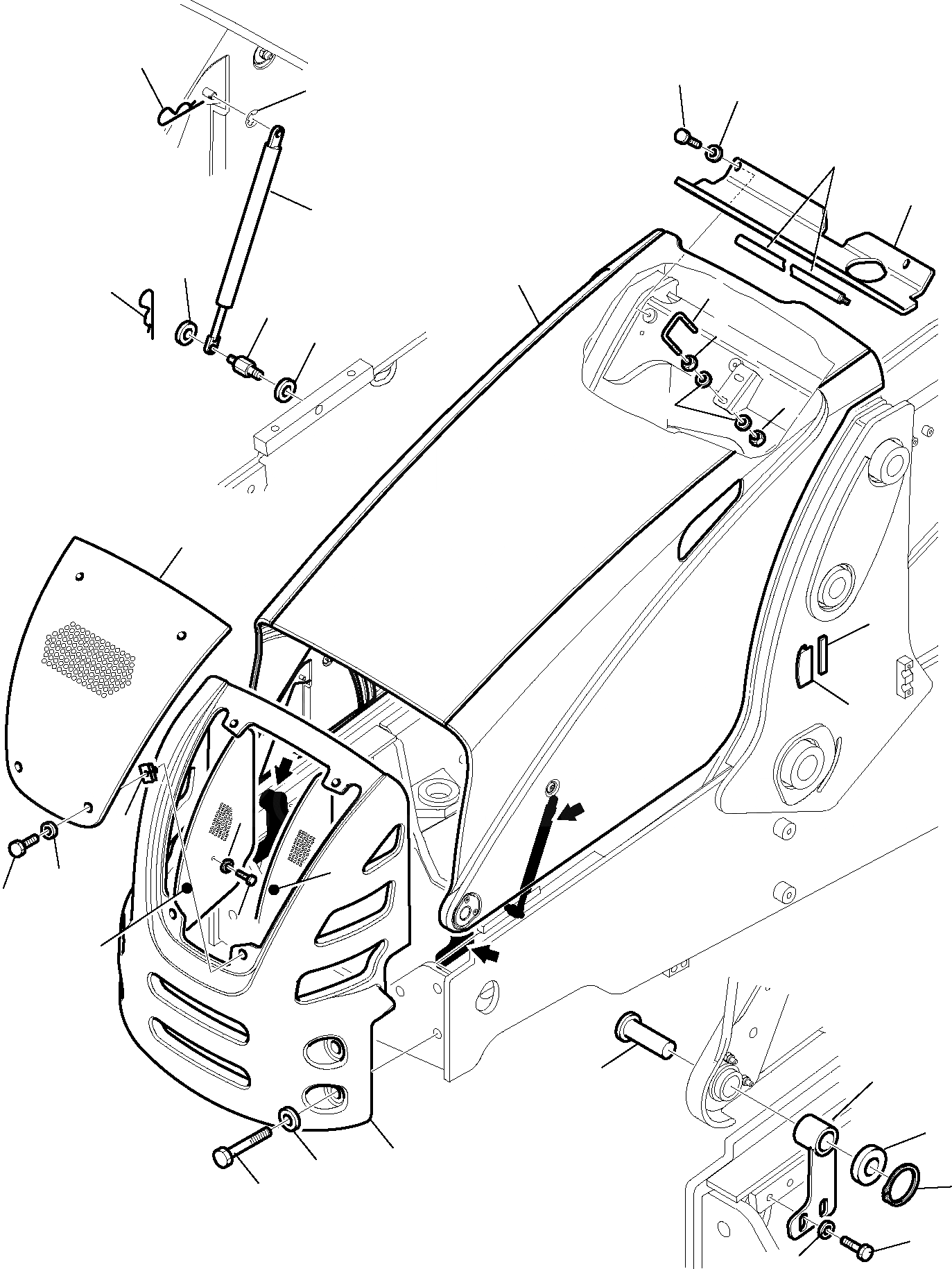 Схема запчастей Komatsu WB91R-5 - КАПОТ (/) ЧАСТИ КОРПУСА И КАБИНА