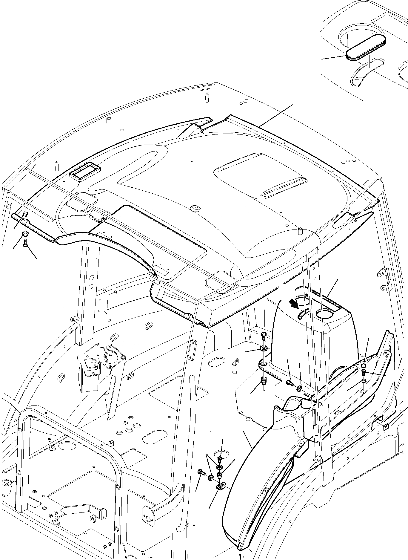 Схема запчастей Komatsu WB91R-5 - КАБИНА (/) ЧАСТИ КОРПУСА И КАБИНА