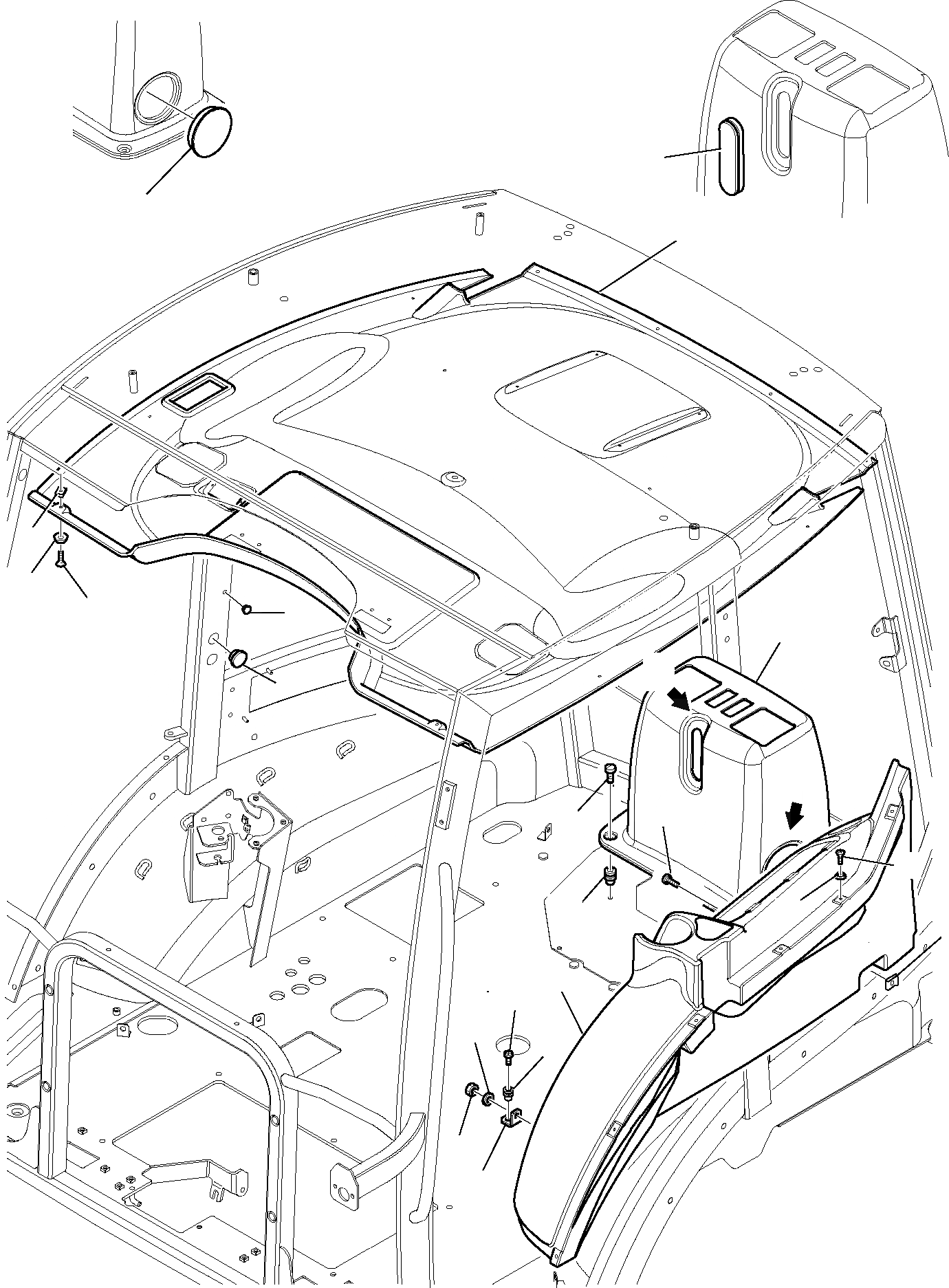 Схема запчастей Komatsu WB91R-5E0 - КАБИНА (/) ЧАСТИ КОРПУСА И КАБИНА