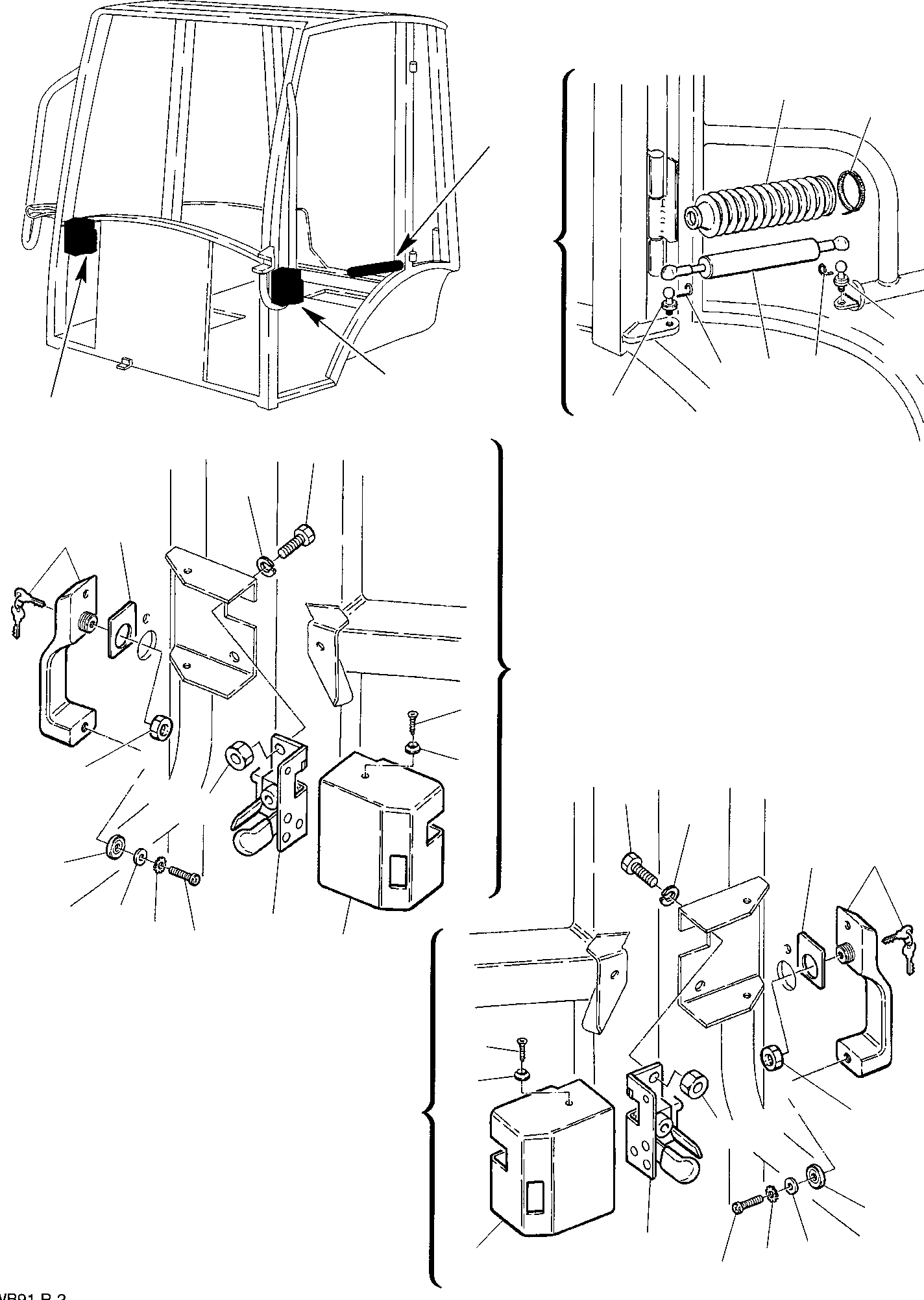 Схема запчастей Komatsu WB91R-2 - КАБИНА (/) ЧАСТИ КОРПУСА И КАБИНА