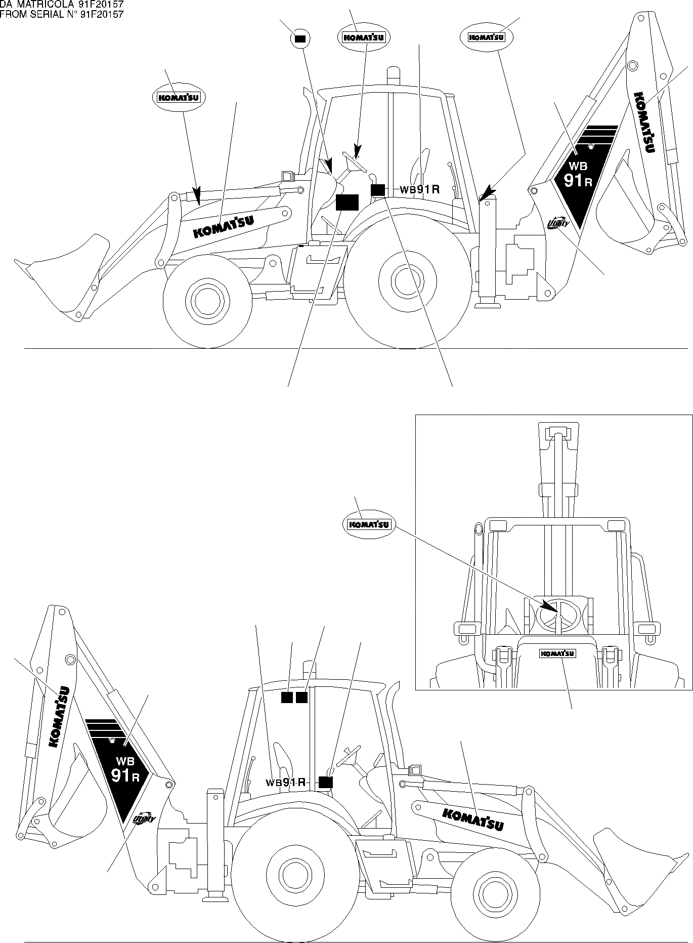 Схема запчастей Komatsu WB91R-2 - НАКЛЕЙКИ (/) МАРКИРОВКА