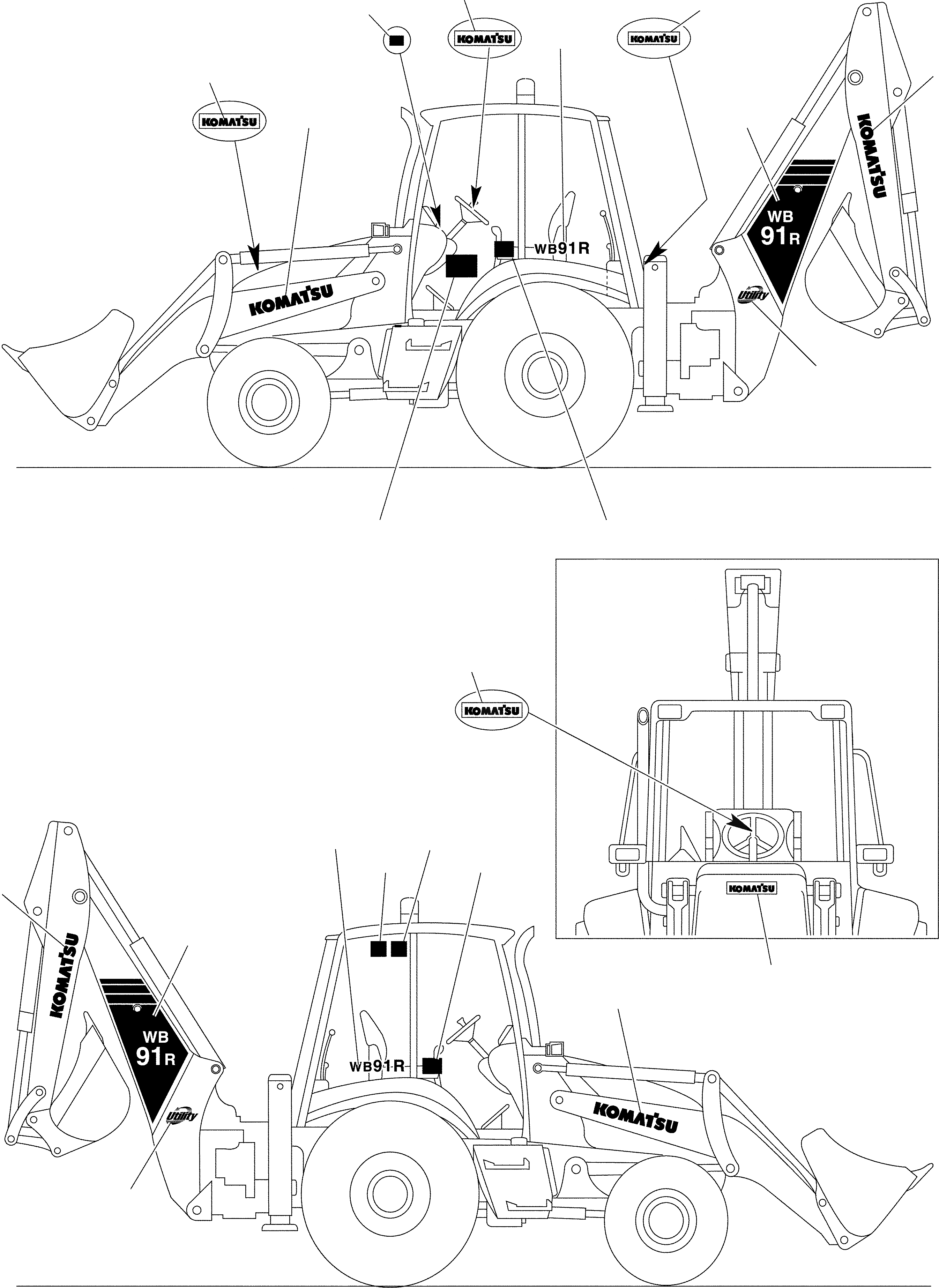 Схема запчастей Komatsu WB91R-2 - НАКЛЕЙКИ (/) МАРКИРОВКА