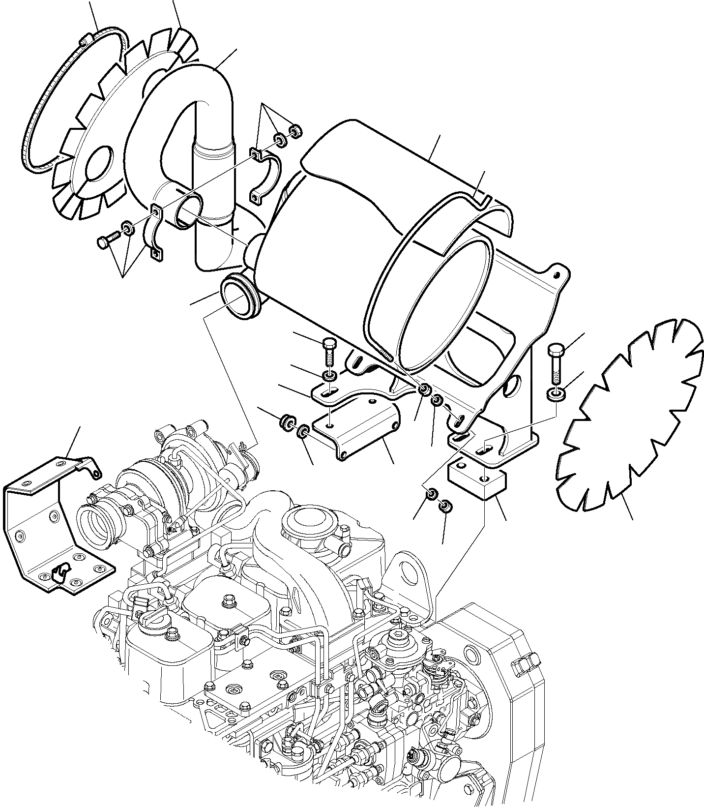 Схема запчастей Komatsu WB93R-5 - ГЛУШИТЕЛЬ (/) КОМПОНЕНТЫ ДВИГАТЕЛЯ И ЭЛЕКТРИКА