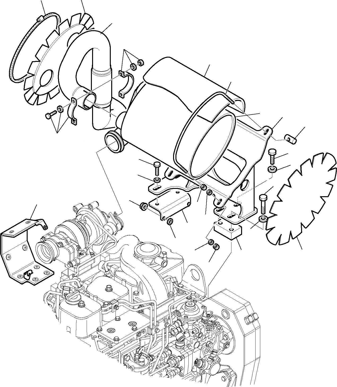 Схема запчастей Komatsu WB93R-5 - ГЛУШИТЕЛЬ (/) КОМПОНЕНТЫ ДВИГАТЕЛЯ И ЭЛЕКТРИКА