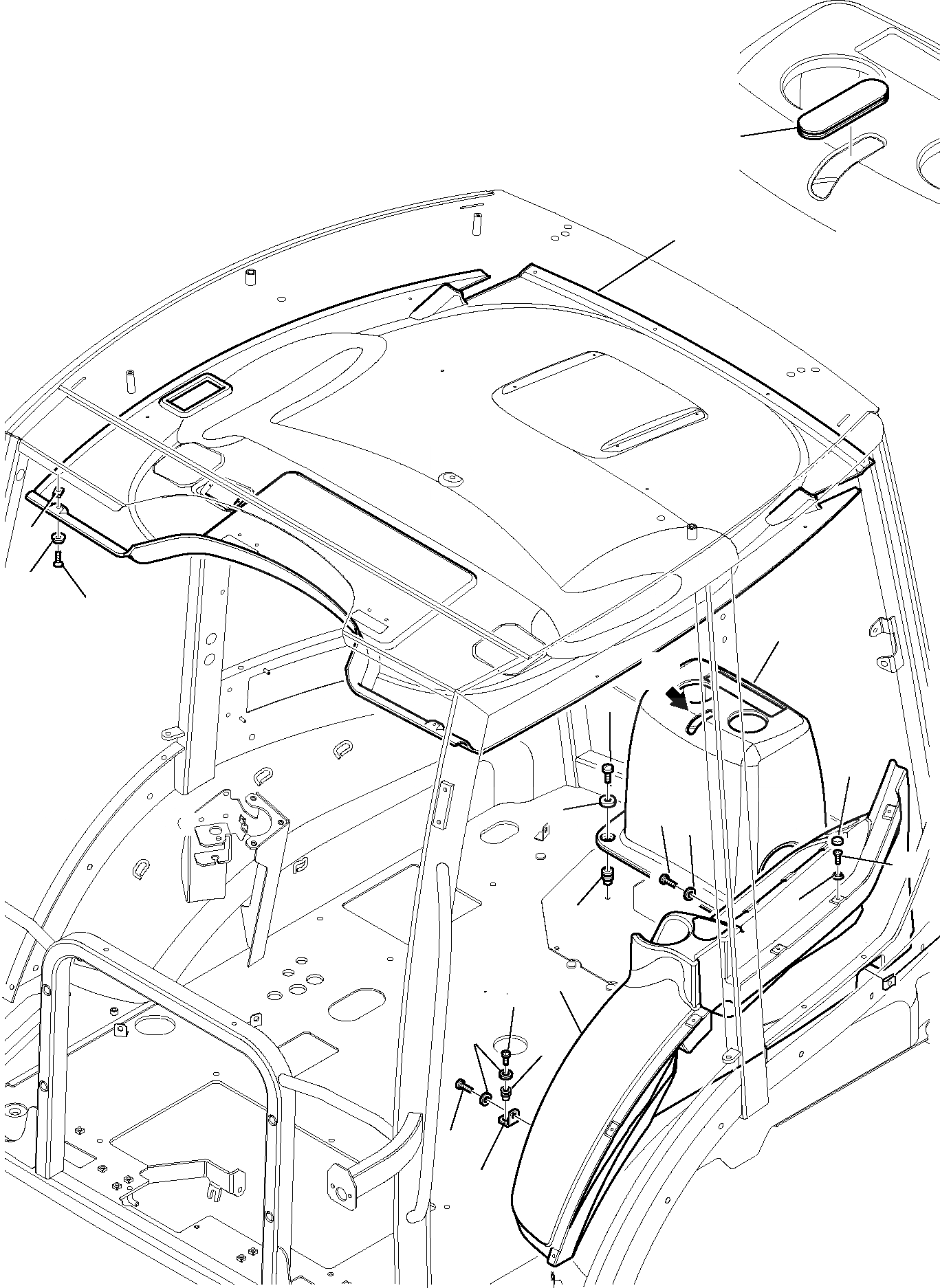 Схема запчастей Komatsu WB93R-5 - КАБИНА (/) ЧАСТИ КОРПУСА И КАБИНА