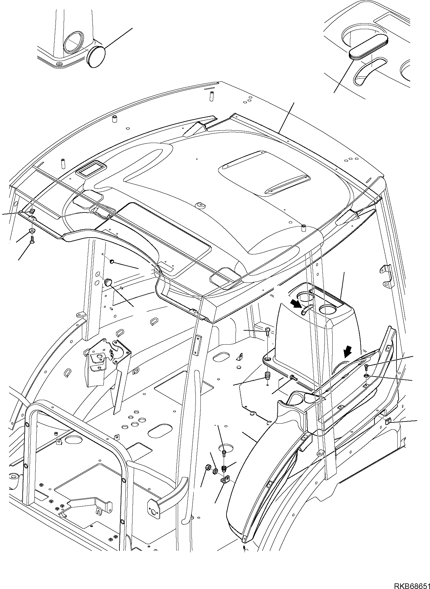 Схема запчастей Komatsu WB93R-5E0 - КАБИНА (С ПОДОГРЕВ.) (/) ЧАСТИ КОРПУСА И КАБИНА