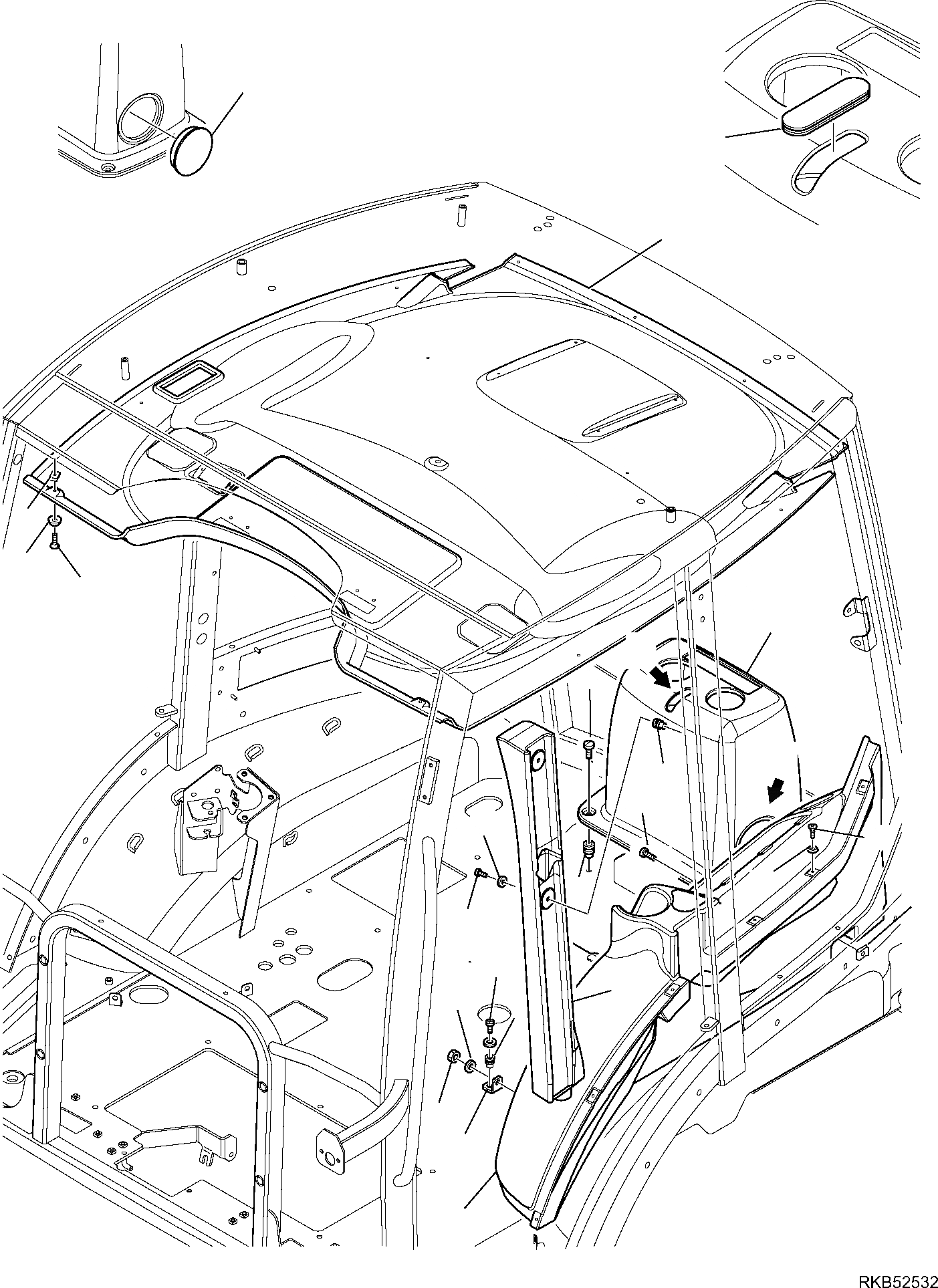 Схема запчастей Komatsu WB93R-5E0 - КАБИНА (С КОНДИЦ.) (/) ЧАСТИ КОРПУСА И КАБИНА