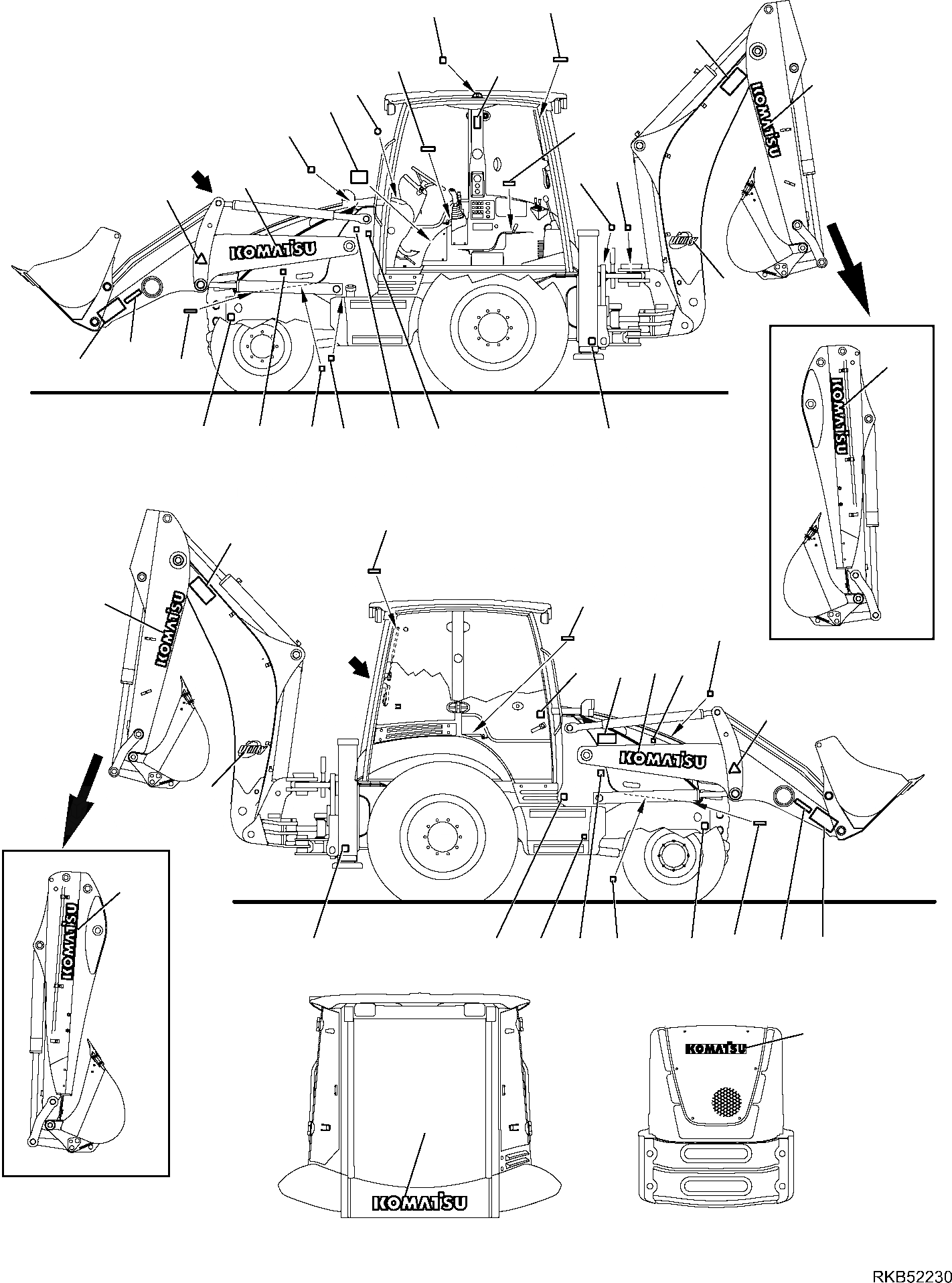 Схема запчастей Komatsu WB93R-5E0 - МАРКИРОВКА (/) МАРКИРОВКА