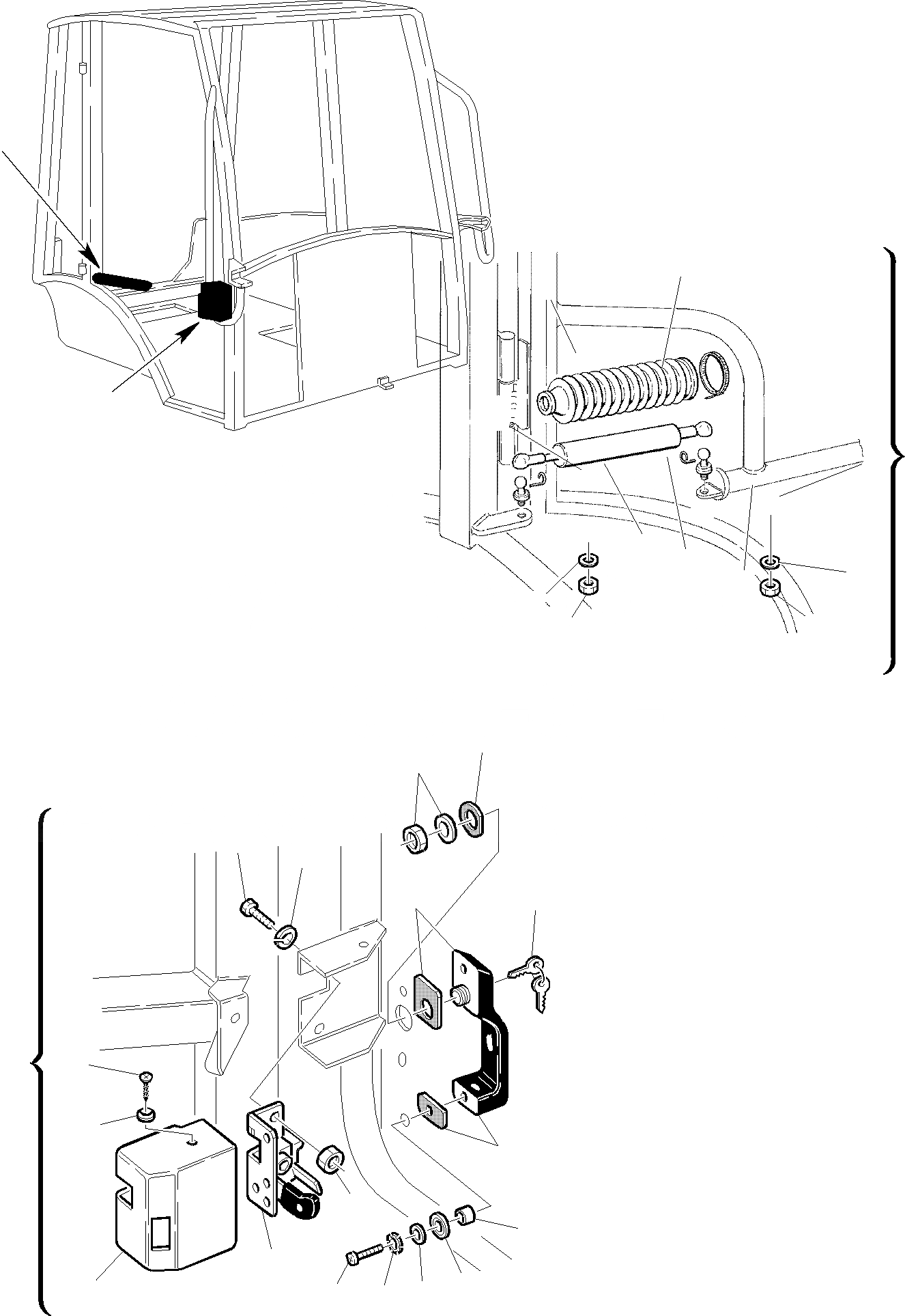 Схема запчастей Komatsu WB93R-2 - КАБИНА (/) ЧАСТИ КОРПУСА И КАБИНА