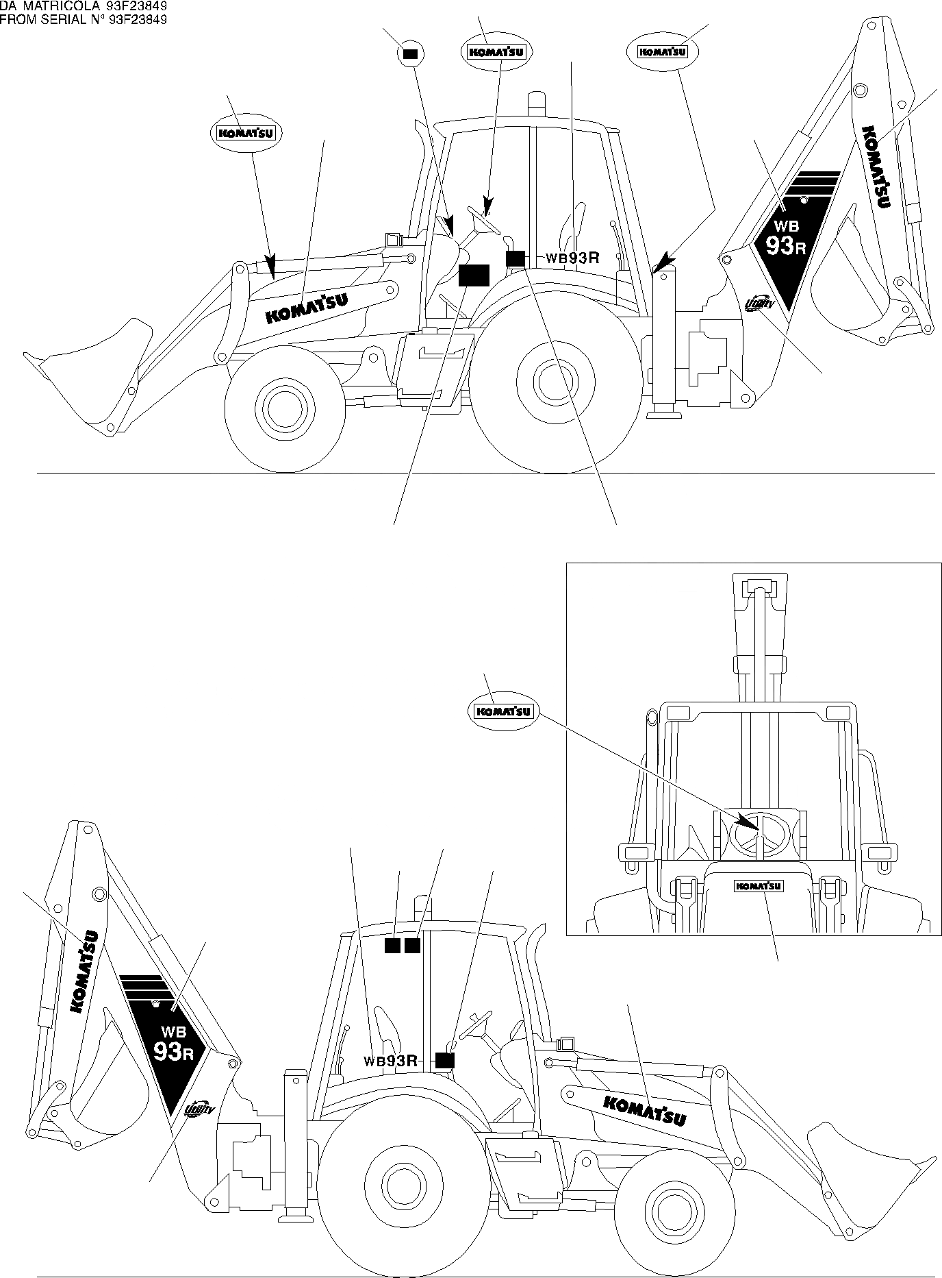 Схема запчастей Komatsu WB93R-2 - НАКЛЕЙКИ (/) МАРКИРОВКА