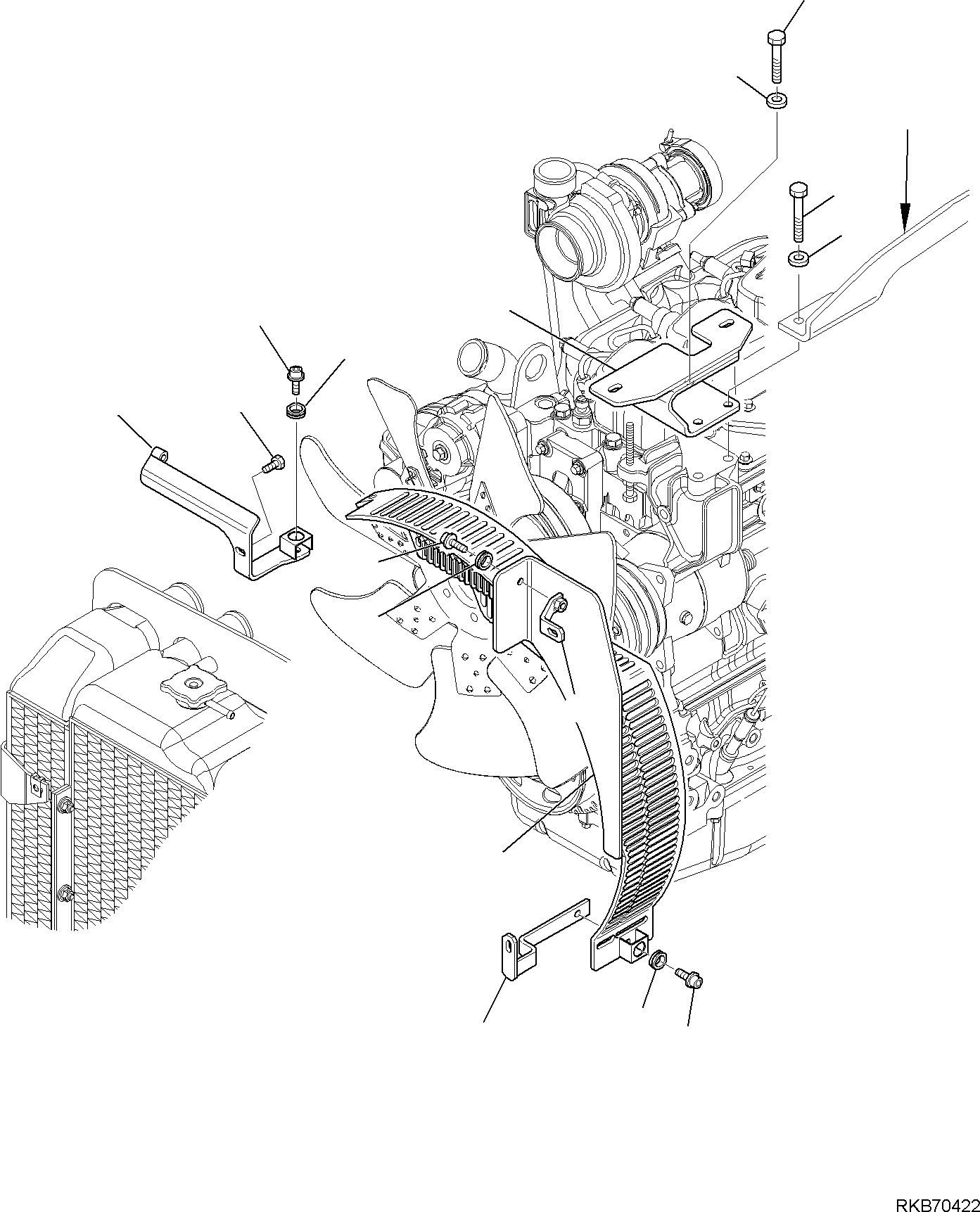 Схема запчастей Komatsu WB97S-5E0 - ЗАЩИТА ВЕНТИЛЯТОРА (С КОНДИЦИОНЕРОМ) КОМПОНЕНТЫ ДВИГАТЕЛЯ
