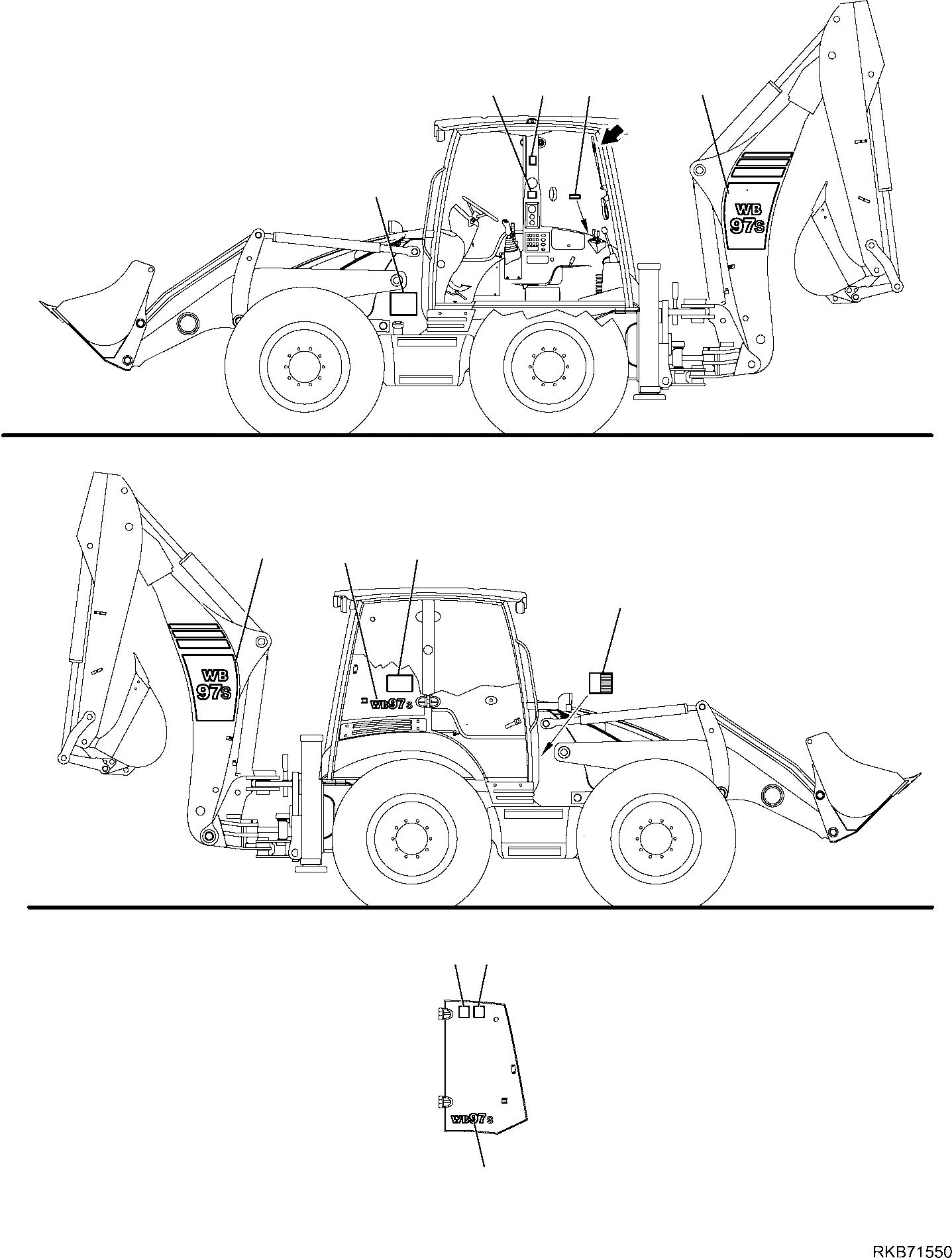 Схема запчастей Komatsu WB97S-5E0 - МАРКИРОВКА (С СТРЕЛА С БОКОВ. СМЕЩЕНИЕМ) (/) МАРКИРОВКА