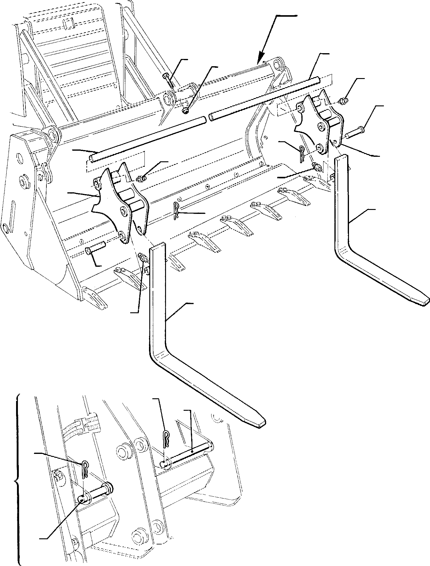 Схема запчастей Komatsu WB95R-1 WB97R-1 - ВИЛЫ (ДЛЯ КОВША [4 В 1]) МАРКИРОВКА