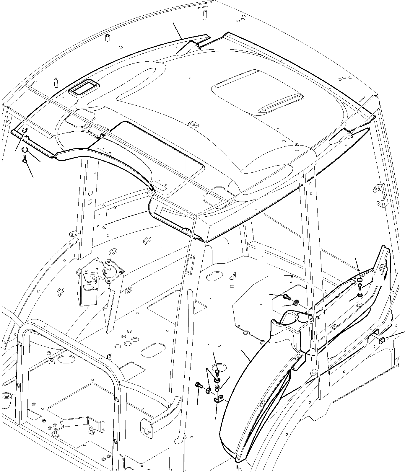 Схема запчастей Komatsu WB97R-5 - КАБИНА (С ПОДОГРЕВ.) (/7) ЧАСТИ КОРПУСА И КАБИНА