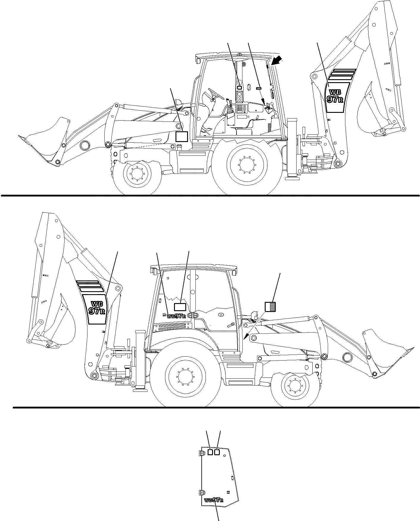 Схема запчастей Komatsu WB97R-5 - МАРКИРОВКА (С СТРЕЛА С БОКОВ. СМЕЩЕНИЕМ) (/) МАРКИРОВКА