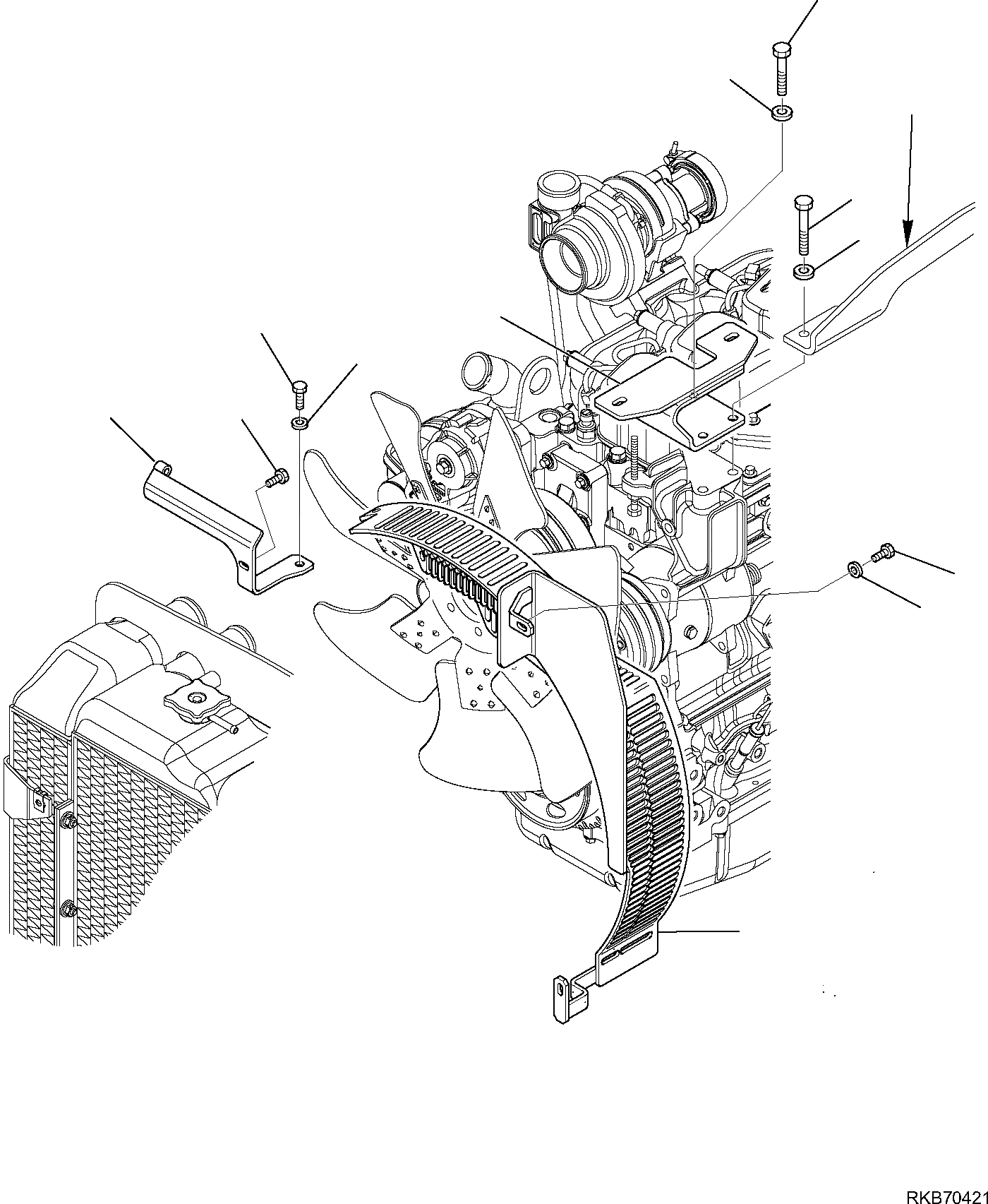 Схема запчастей Komatsu WB97R-5E0 - ЗАЩИТА ВЕНТИЛЯТОРА (С КОНДИЦИОНЕРОМ) КОМПОНЕНТЫ ДВИГАТЕЛЯ