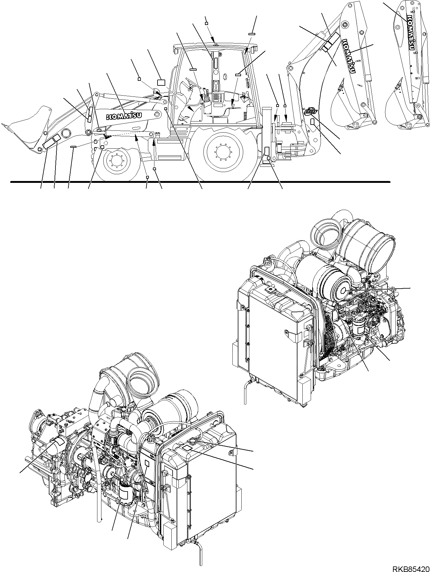 Схема запчастей Komatsu WB97R-5E0 - МАРКИРОВКА (/) МАРКИРОВКА