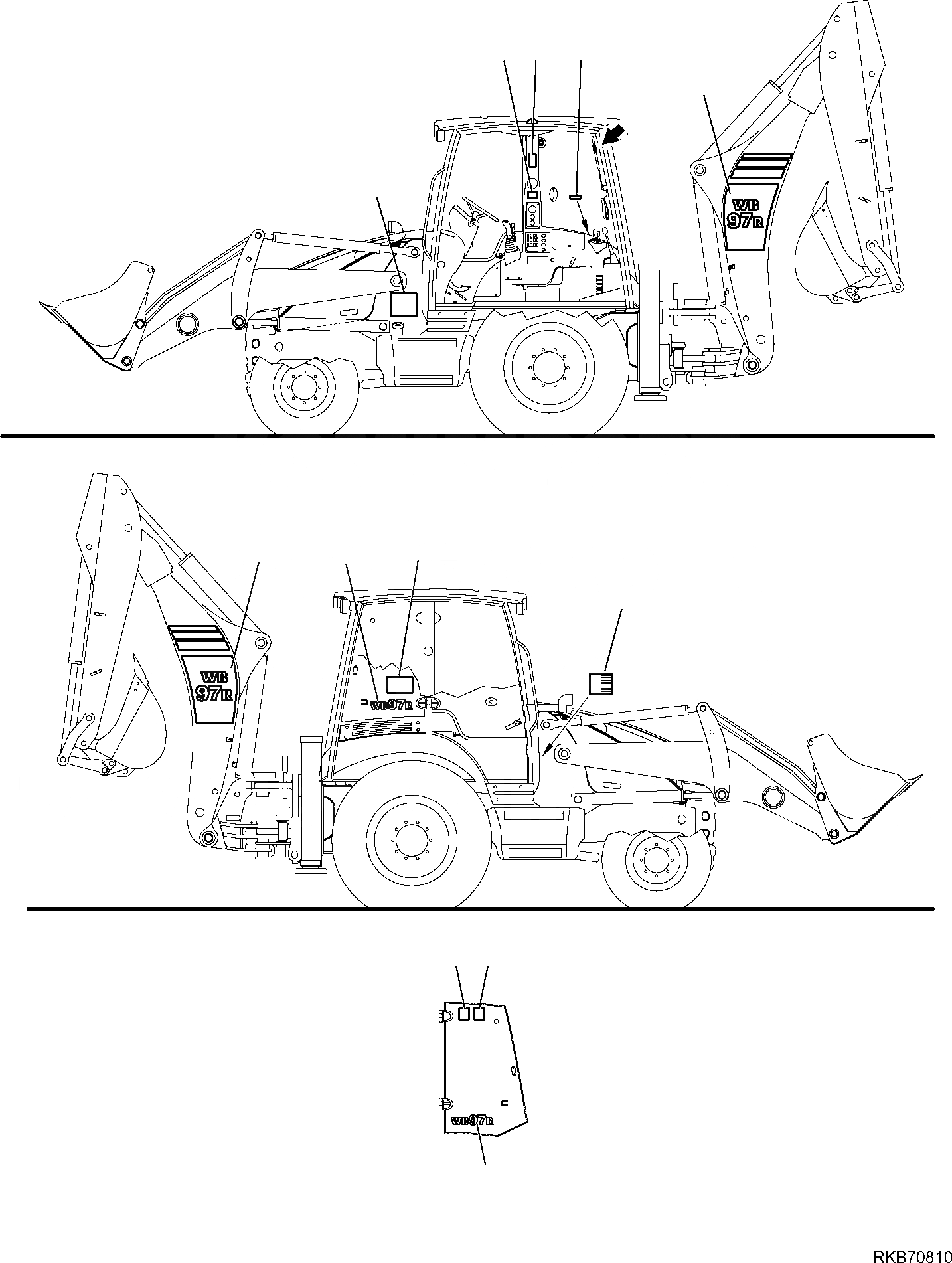 Схема запчастей Komatsu WB97R-5E0 - МАРКИРОВКА (С СТРЕЛА С БОКОВ. СМЕЩЕНИЕМ) (/) МАРКИРОВКА