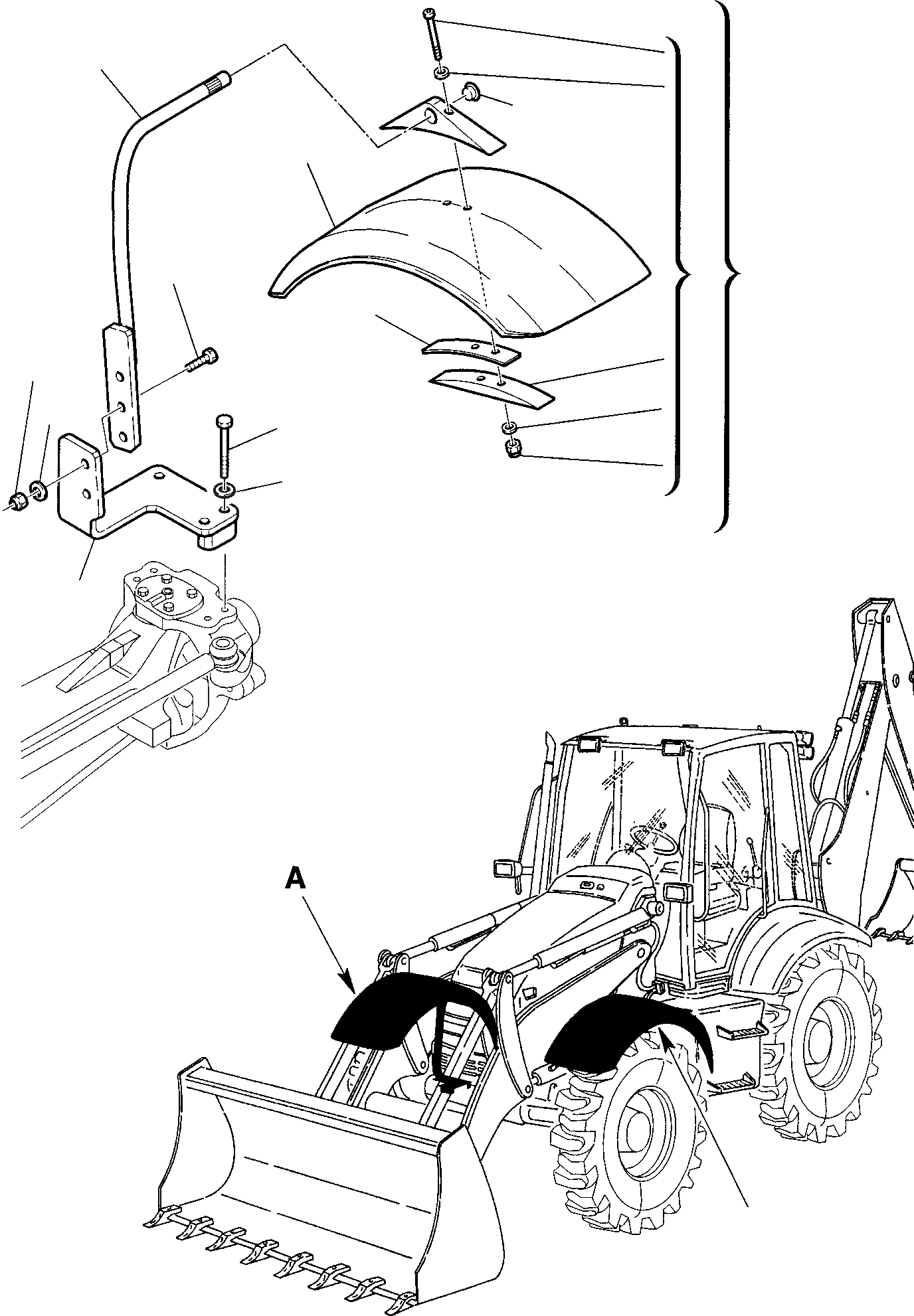 Схема запчастей Komatsu WB97S-2 - ПЕРЕДН. КРЫЛЬЯ (ОПЦИОНН.) ЧАСТИ КОРПУСА И КАБИНА