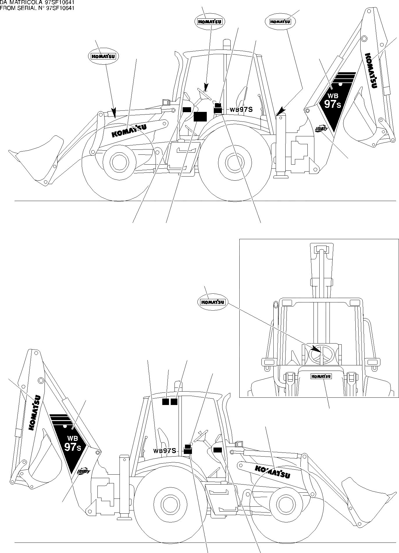 Схема запчастей Komatsu WB97S-2 - НАКЛЕЙКИ (/) МАРКИРОВКА