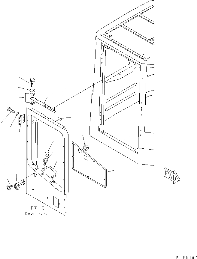 Схема запчастей Komatsu WR11-3 - КАБИНА (ДВЕРЬ ЭЛЕМЕНТЫ КРЕПЛЕНИЯ ПРАВ.) КАБИНА ОПЕРАТОРА И СИСТЕМА УПРАВЛЕНИЯ