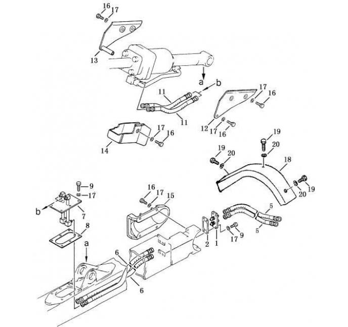 Схема запчастей Shantui SD13-130 - трубопровод цилиндра перекоса система управления рабочим оборудованием