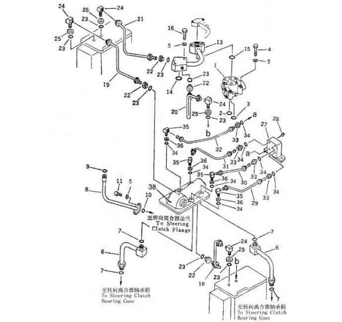 Схема запчастей Shantui SD16-160 - трубопровод предохранительного клапана коробка рулевого механизма и конечная передача