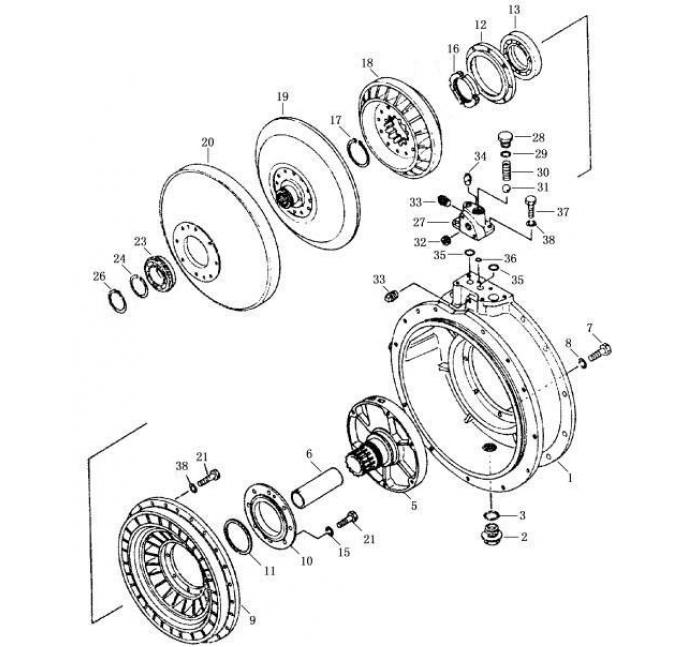 Схема запчастей Shantui SD13-130 - гидротрансформатор гидротрансформатор, трансмиссия и трубопровод