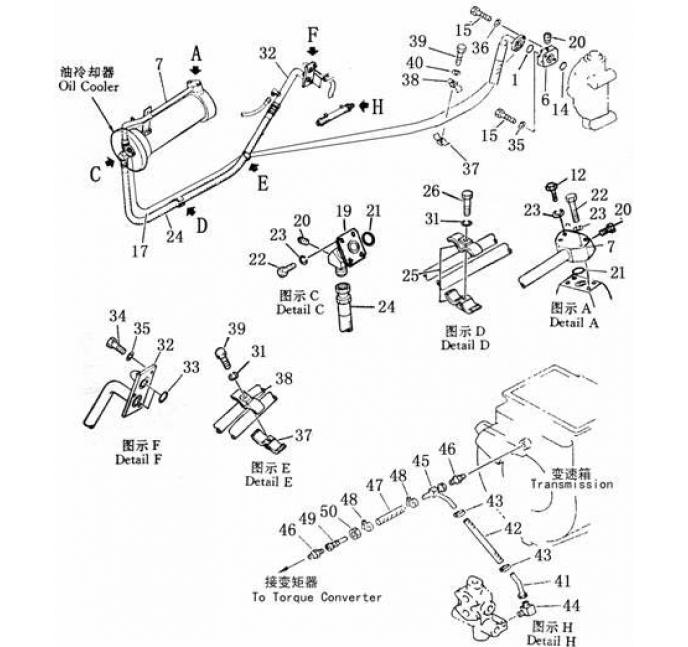 Схема запчастей Shantui SD22-220 - трубопровод гидротрансформатора (1/2) гидротрансформатор, трансмиссия и трубопровод