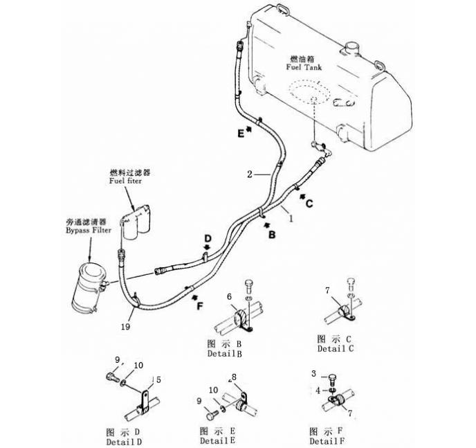 Схема запчастей Shantui SD22-220 - топливопровод сопутствующие детали двигателя