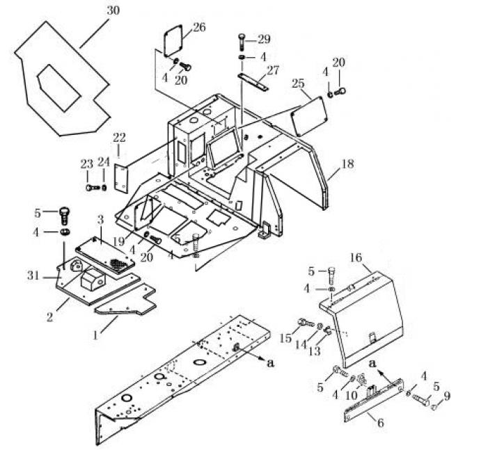 Схема запчастей Shantui SD16-160 - каркас и пол в кабине защитная крышка