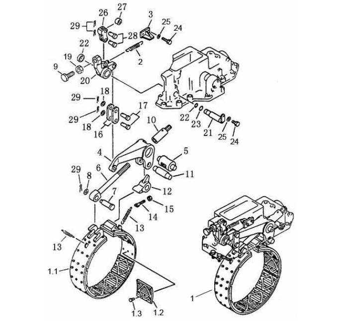 Схема запчастей Shantui SD13-130 - тормоз муфты поворота коробка рулевого механизма и конечная передача