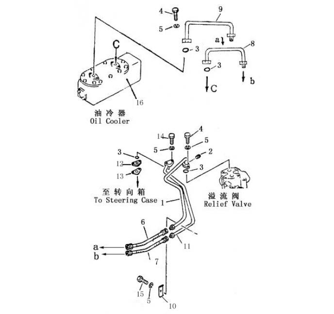 Схема запчастей Shantui SD16-160 - трубопровод масляного охладителя коробка рулевого механизма и конечная передача