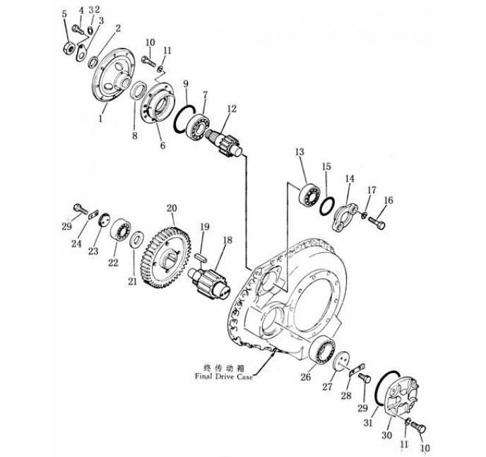Схема запчастей Shantui SD22-220 - картер конечной передачи и шестерня коробка рулевого механизма и конечная передача