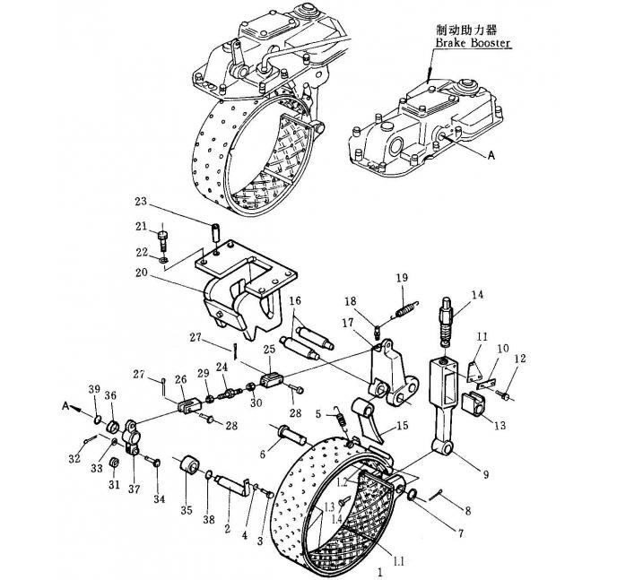 Схема запчастей Shantui SD32-320 - тормозная лента и рычажный механизм система рулевого управления и конечная передача