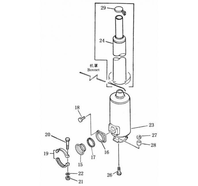 Схема запчастей Shantui SD22-220 - выхлопная труба с глушителем сопутствующие детали двигателя