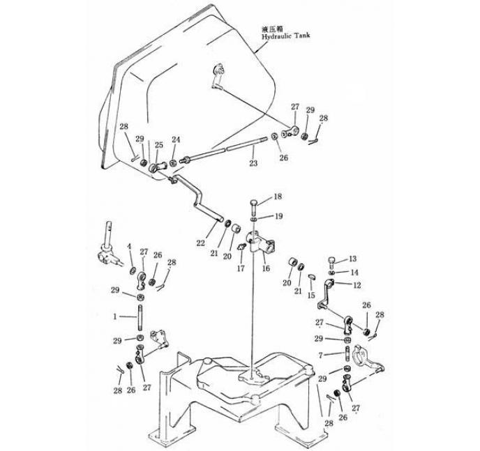Схема запчастей Shantui SD22-220 - рычажный механизм управления наклоном система управления рабочим оборудованием