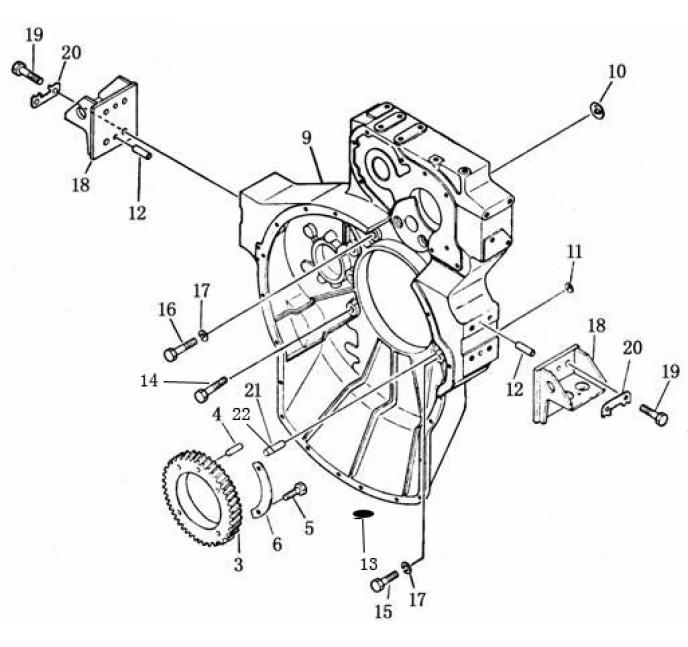 Схема запчастей Shantui SD22-220 - маховик в сборе сопутствующие детали двигателя