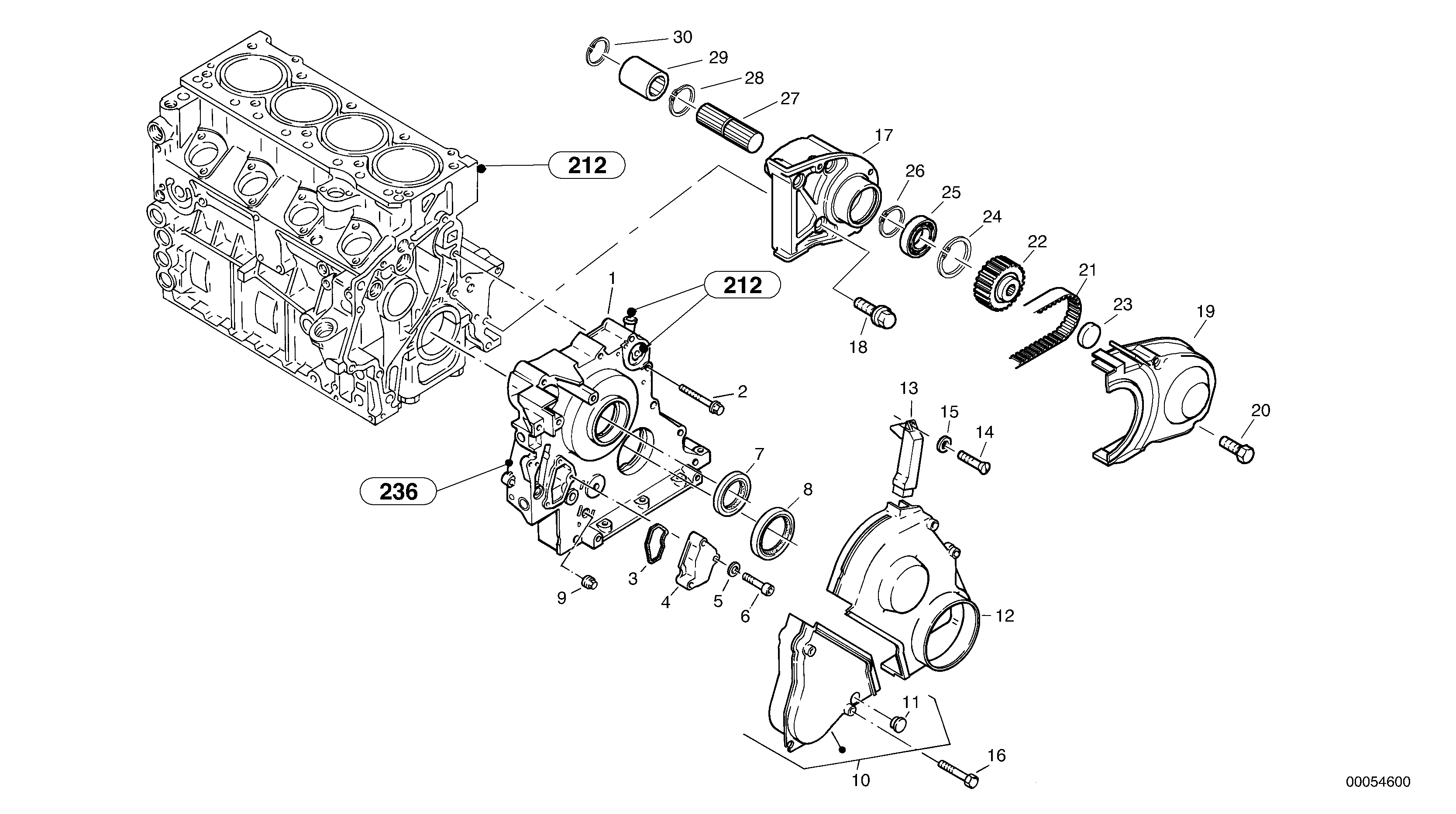 Схема запчастей Volvo L32 TYPE 184 SER NO - 2200 - 1301 Timing gear housing (front cover) 