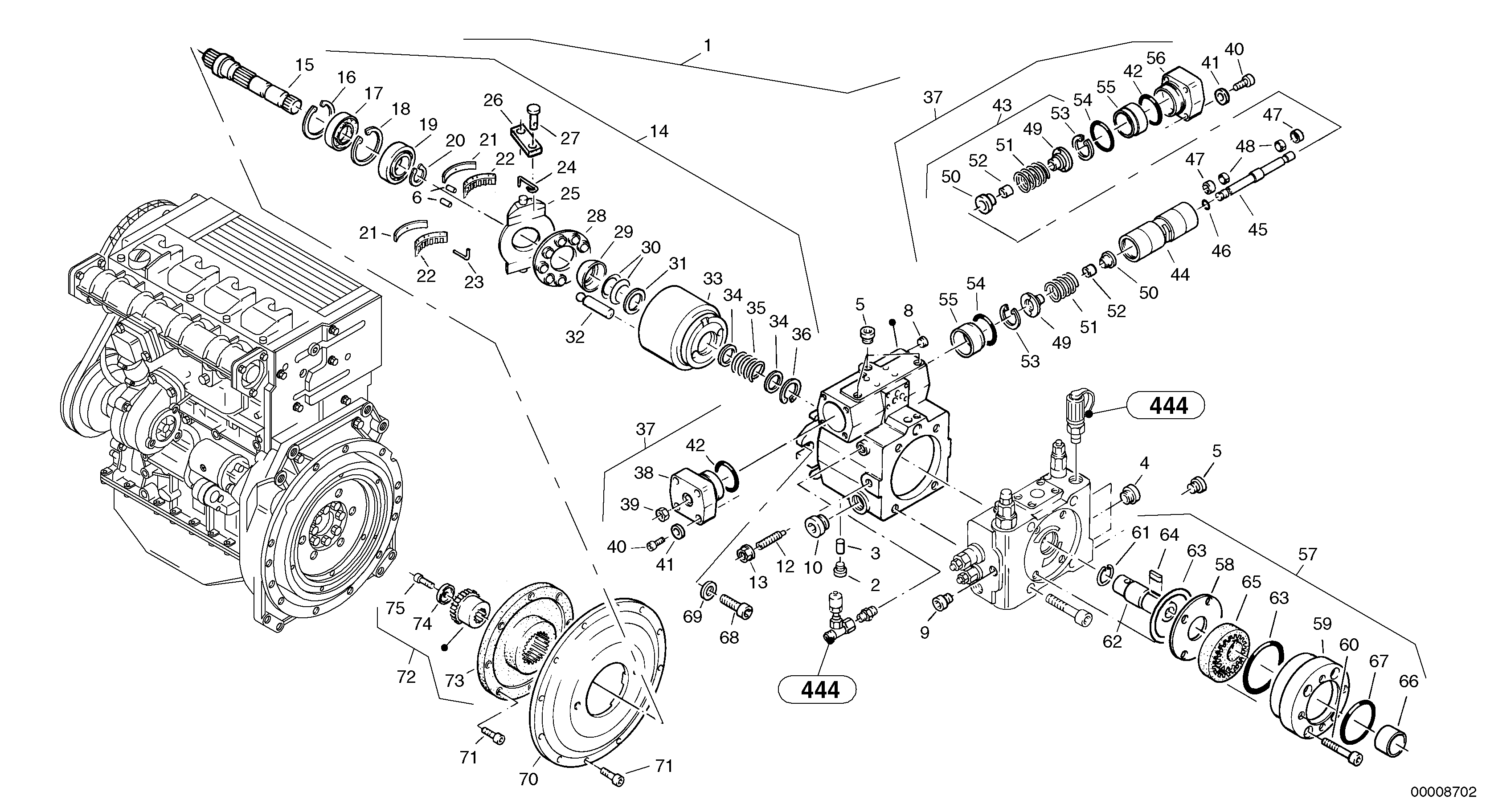 Схема запчастей Volvo L32 TYPE 184 SER NO - 2200 - 104728 Variable displacement pump 