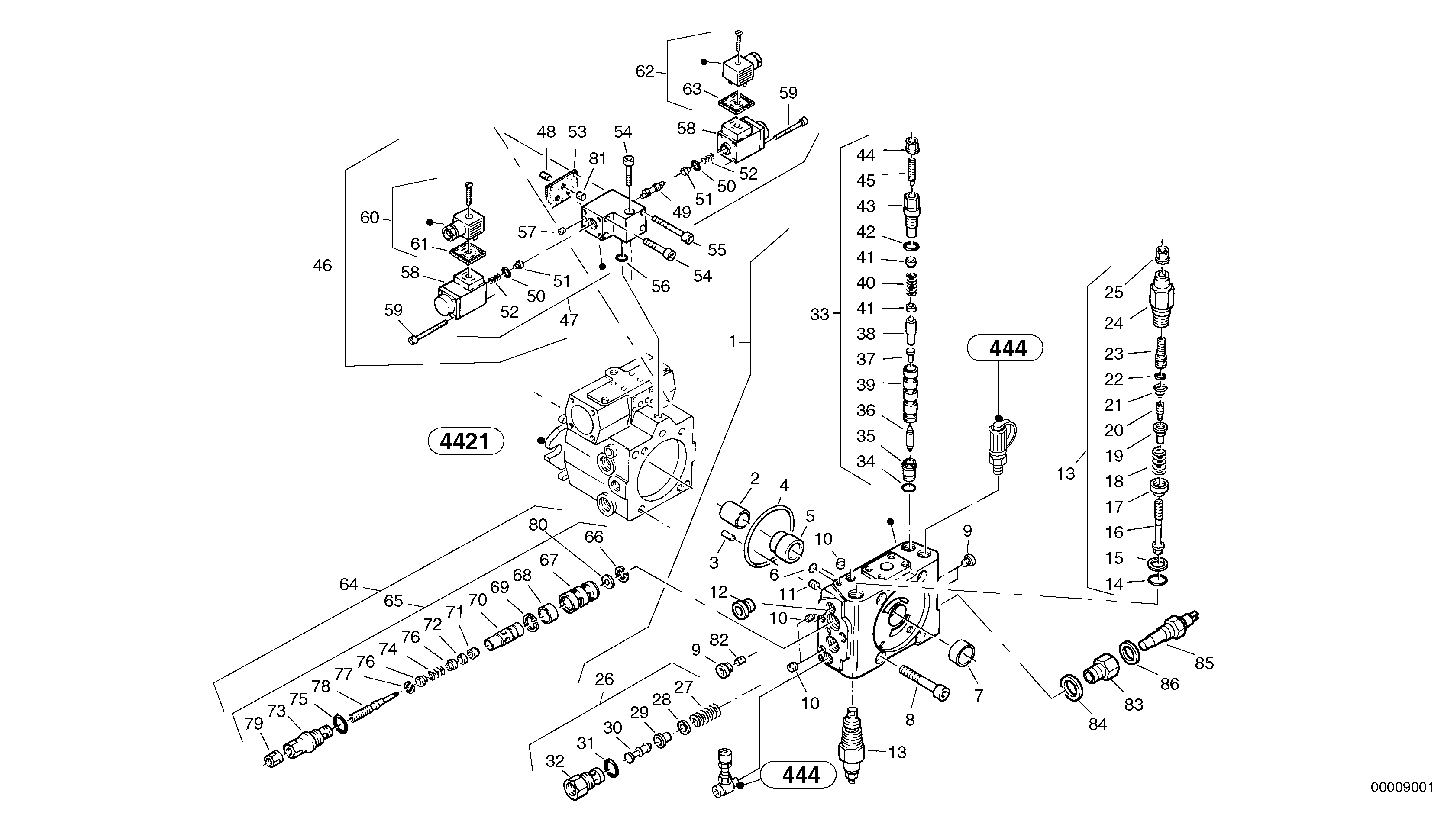 Схема запчастей Volvo L32 TYPE 184 SER NO - 2200 - 6995 Valves - Variable displacement pump 