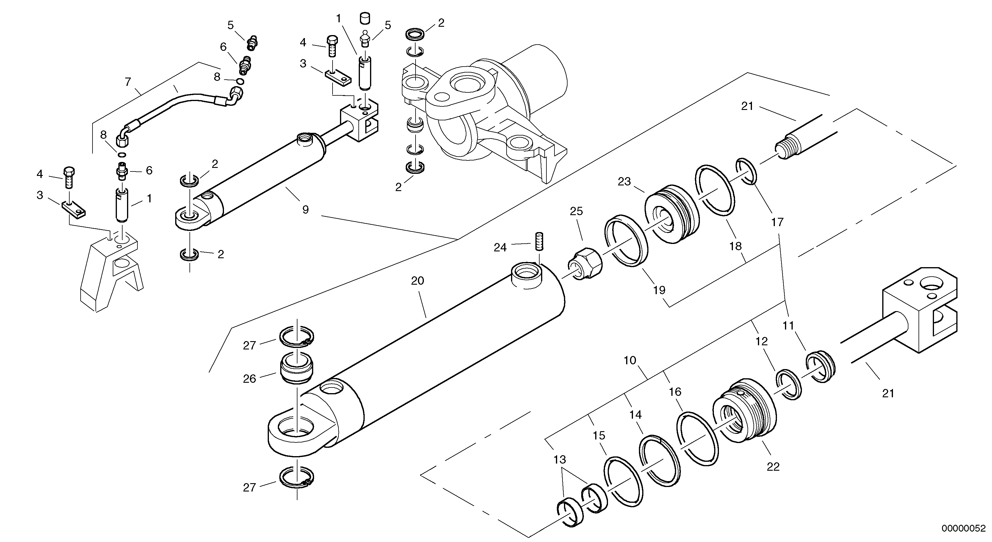 Схема запчастей Volvo L32 TYPE 184 SER NO - 2200 - 715 Гидроцилиндр рулевой 