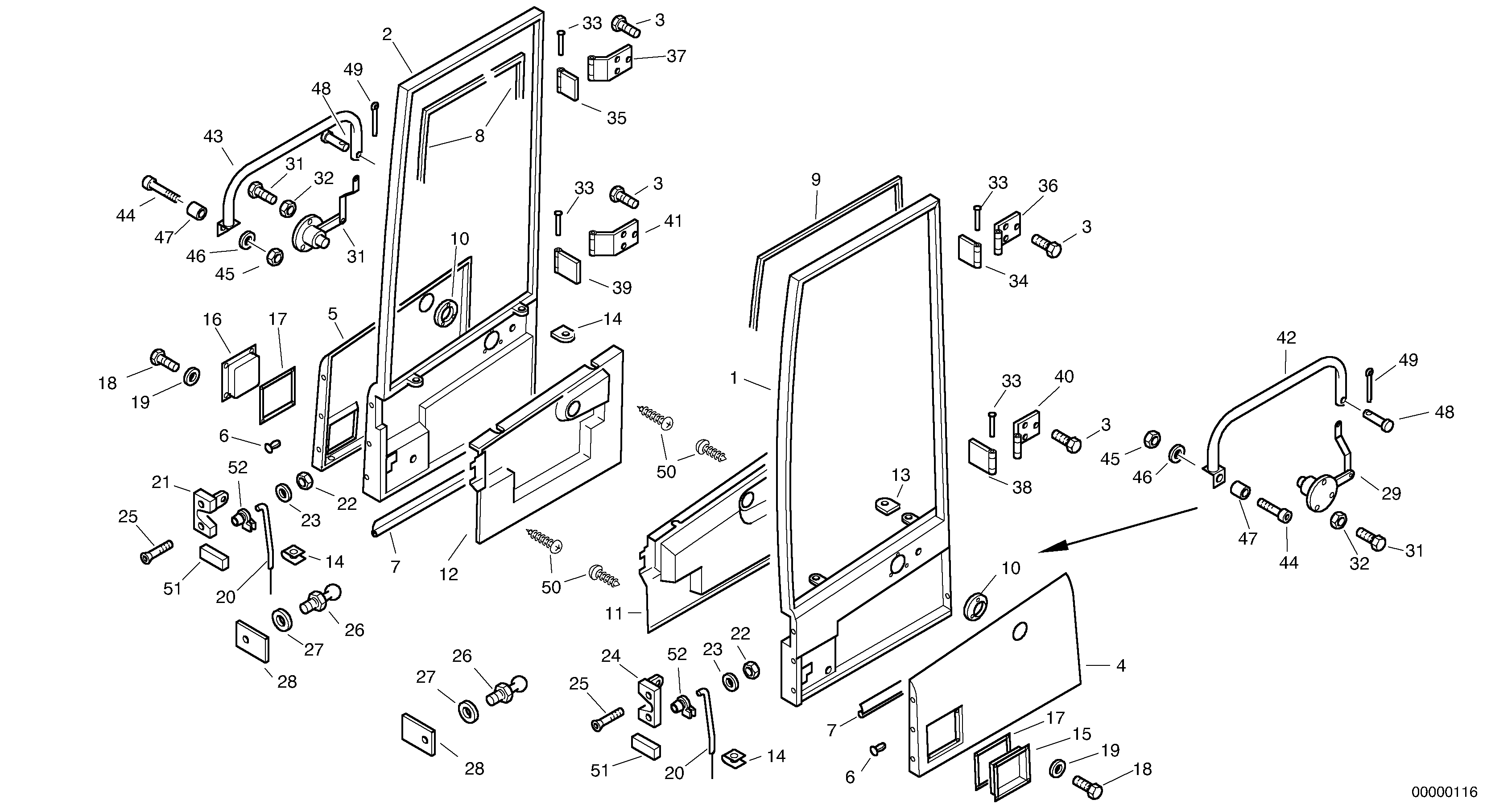 Схема запчастей Volvo L32 TYPE 184 SER NO - 2200 - 801 Doors 