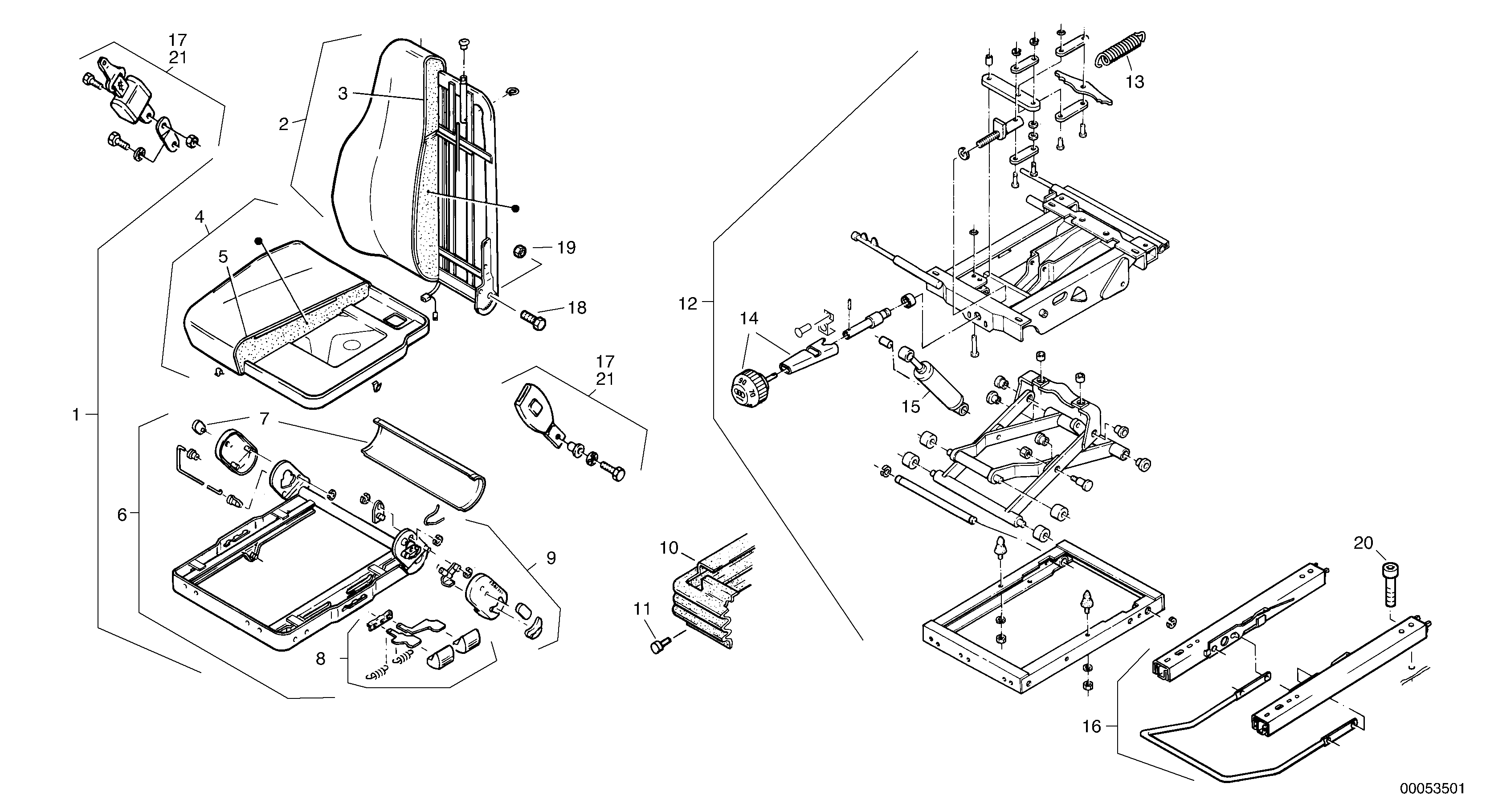 Схема запчастей Volvo L32 TYPE 184 SER NO - 2200 - 17961 Drivers seat 