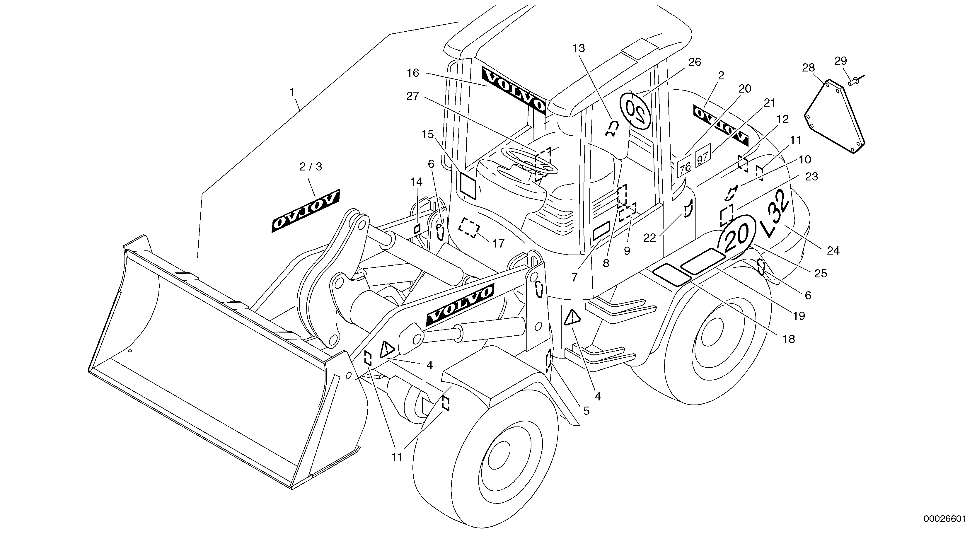 Схема запчастей Volvo L32 TYPE 184 SER NO - 2200 - 35157 Plates 