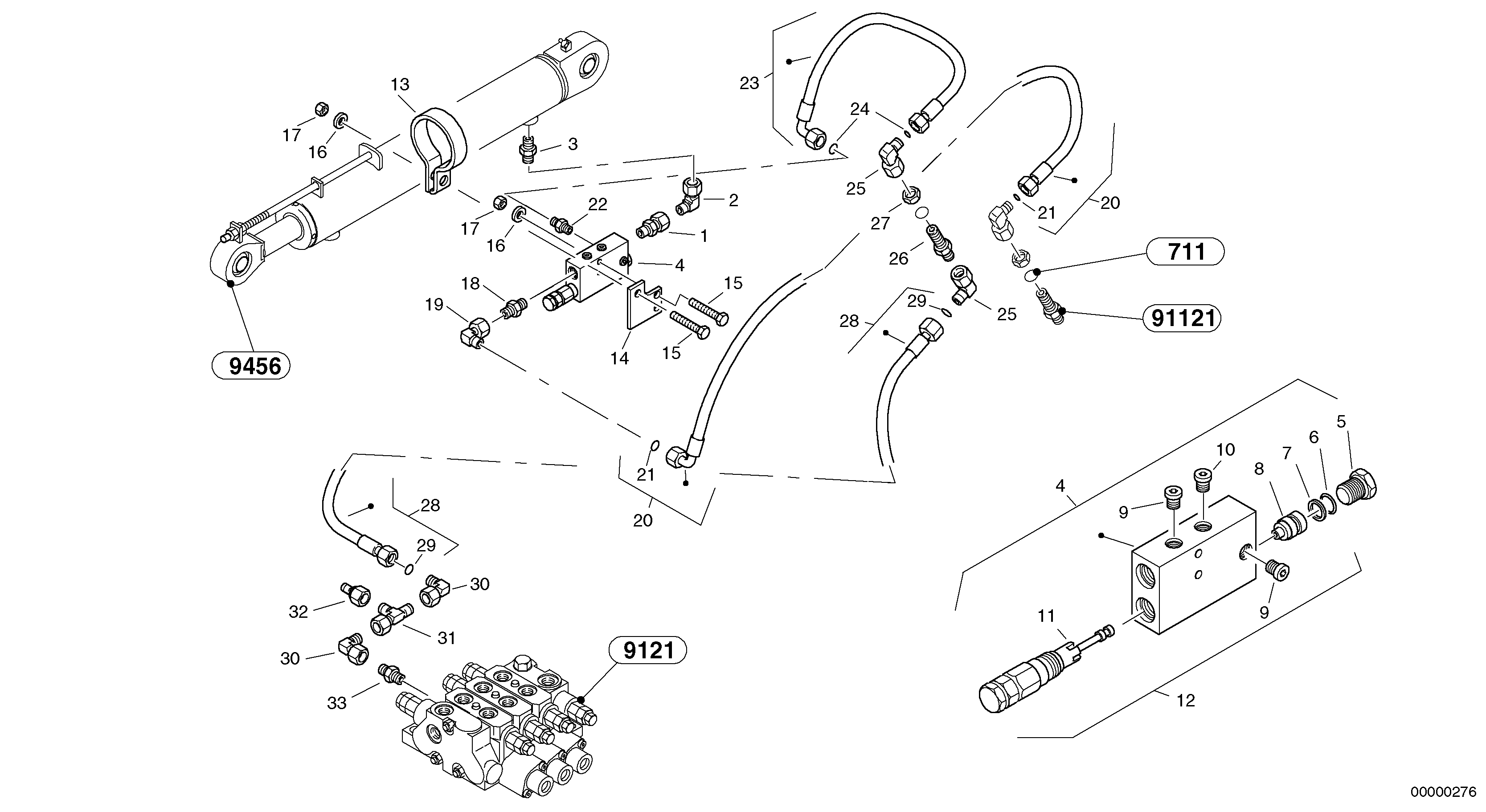 Схема запчастей Volvo L32 TYPE 184 SER NO - 2200 - 4106 Line fracture safety - Tilt 