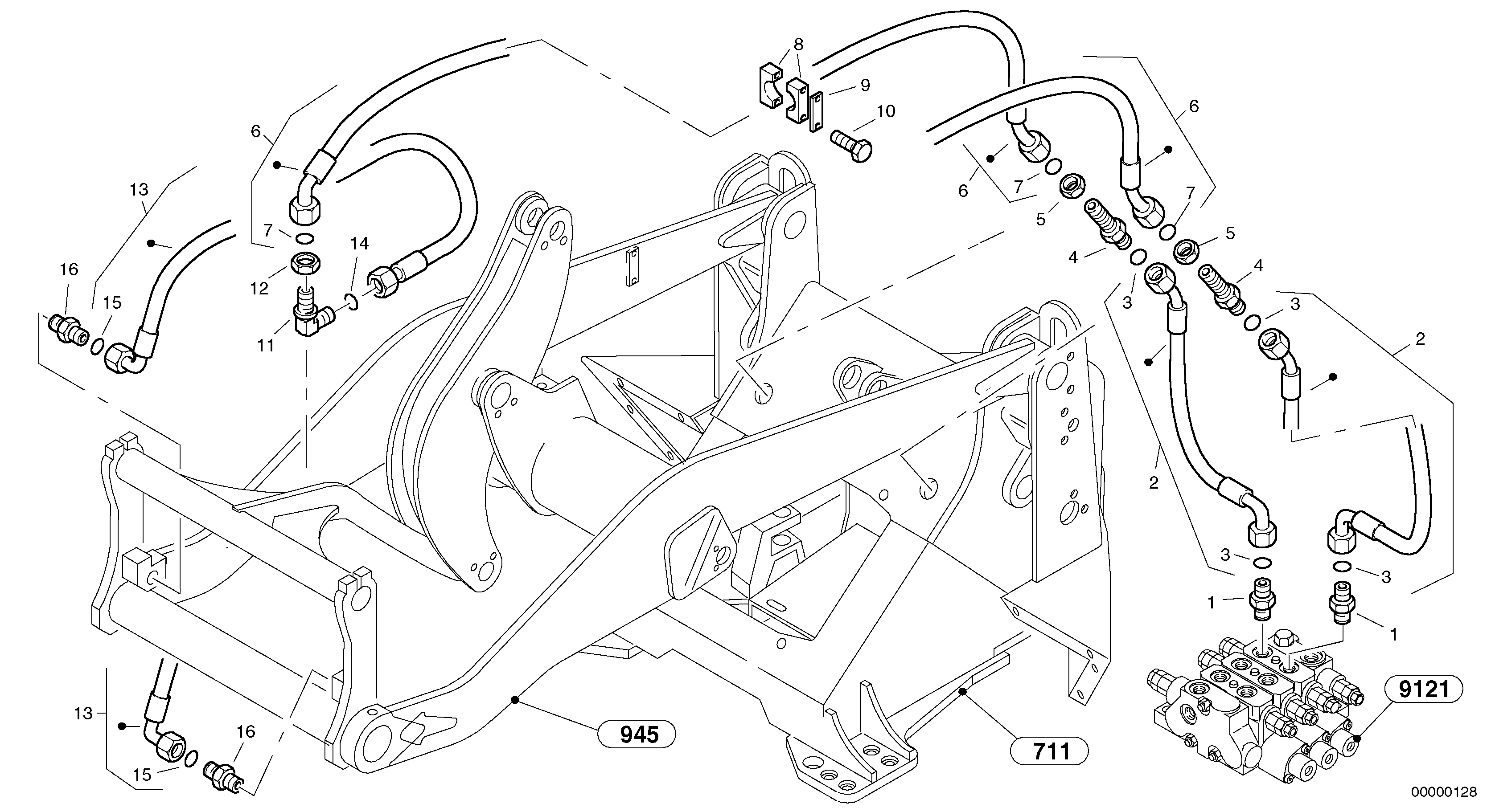 Схема запчастей Volvo L32 TYPE 184 SER NO - 2200 - 2472 Lines to attachment mounting plate 